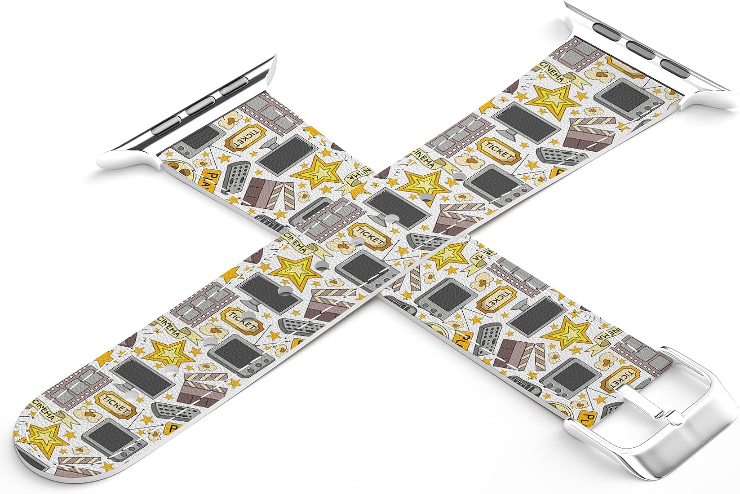 Wrist Band Compatible for Apple Watch Series 7/6/5/4/3/2/1/SE & Matching Phone Case Cute Cinema Movie Night Replacement Strap 38-40-42-44 mm Bracelet PU Leather Director Print Hollywood image 3