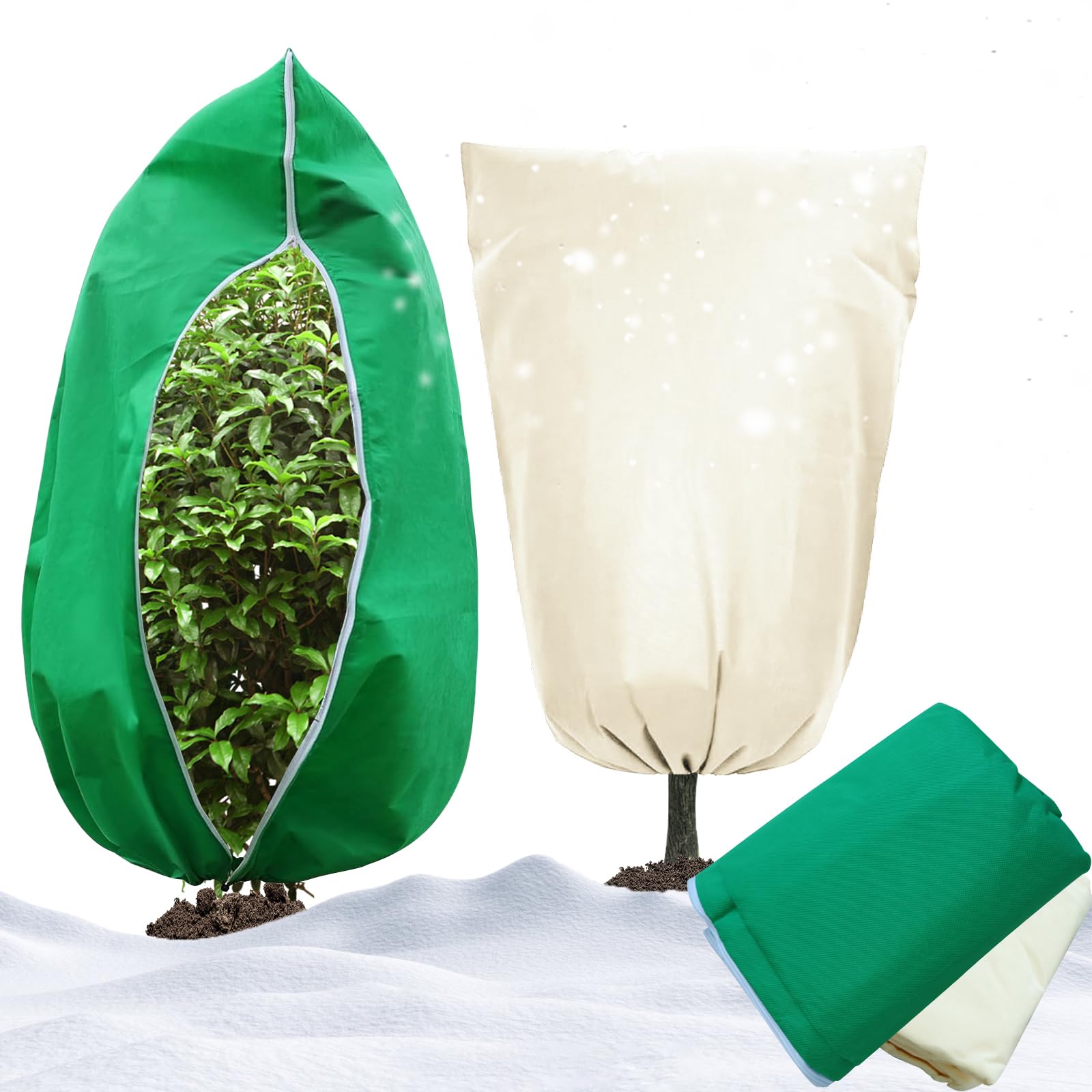 AmFor 2 Pack Large Plant Covers Freeze Protection, 95"x79" Frost Blankets for Outdoor Plants, Shrubs & Trees with Zipper Drawstring Lock Frost Protection Cover Blankets