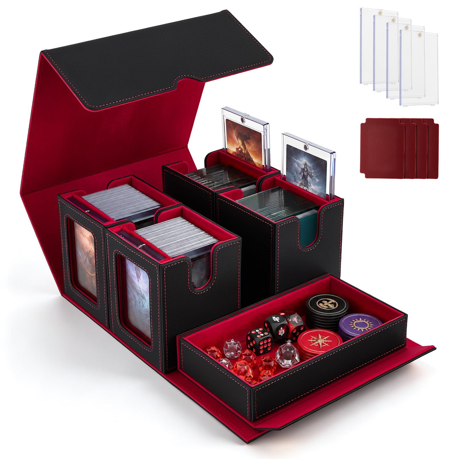 Boîte de Rangement pour MTG, Commander Deck Box avec Würfelablage | Trading Card Aufbewahrungsbox Magnétique pour Commander avec Fenêtre et Séparateurs, Capacité 400+ Cartes Doppelt Gesleevte