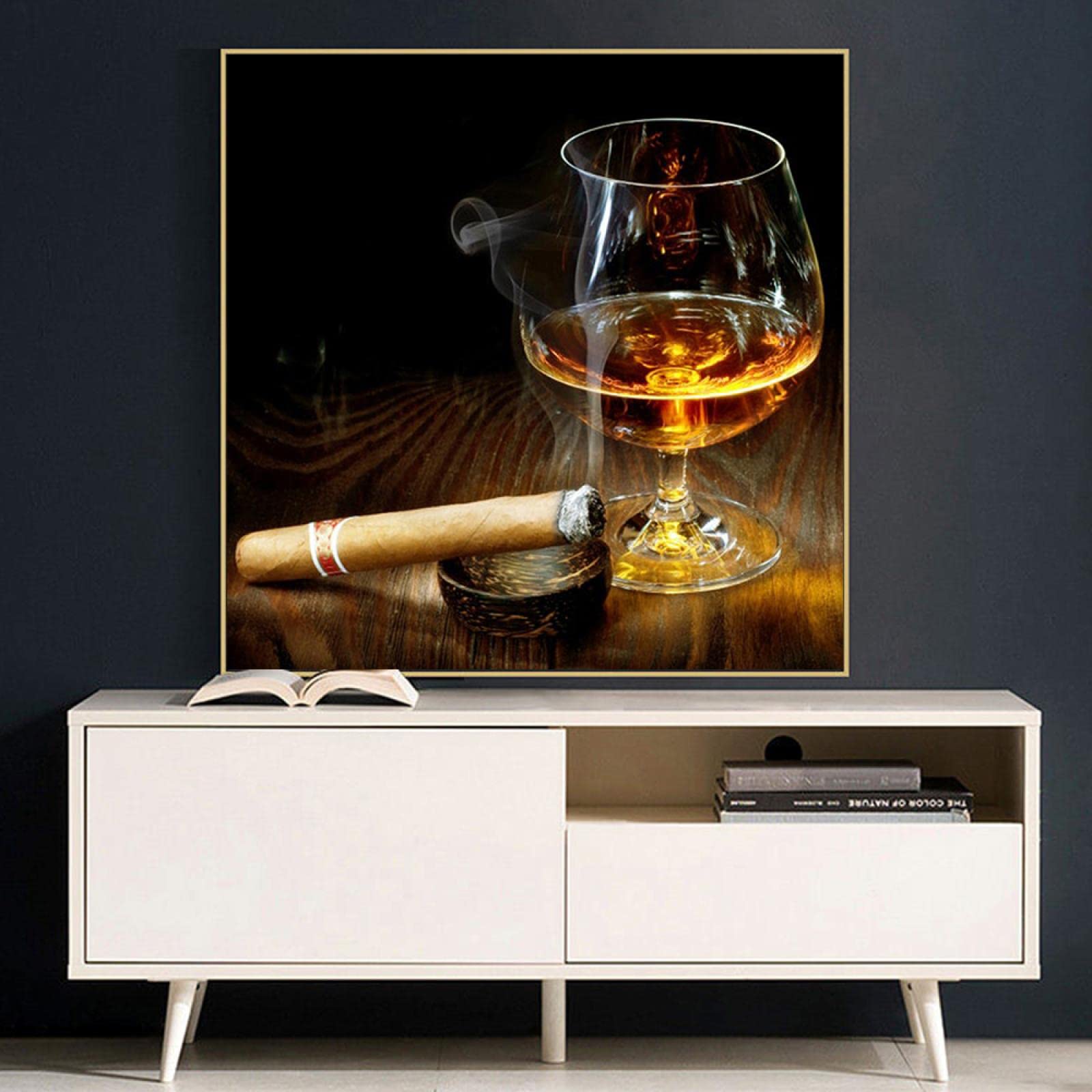 Peinture cigare et whisky 70x70cm affiche moderne sans cadre - 8