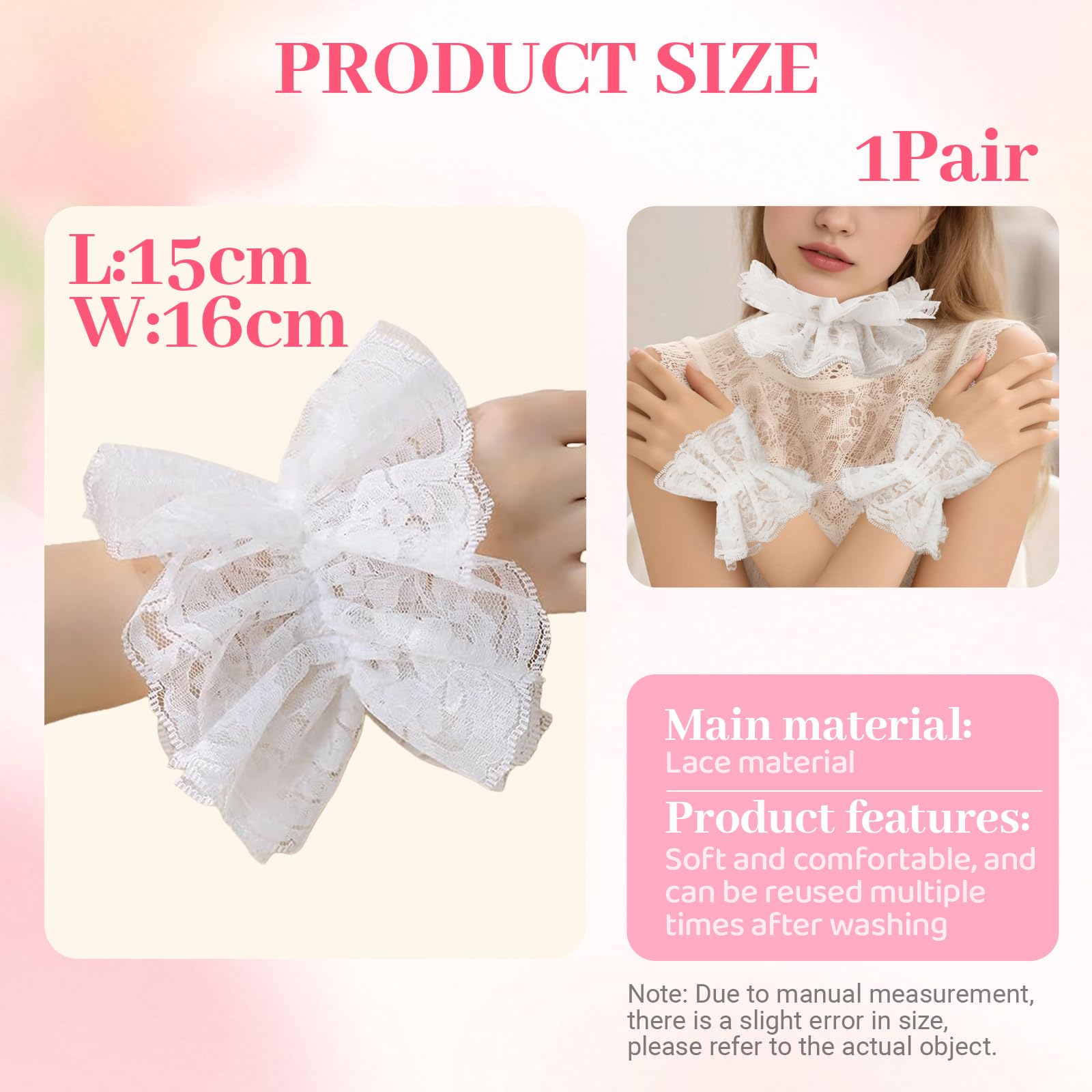 FrostyFlair Lace Gloves, Clown Gloves & White Clown Glove, Fingerless Lace Gloves for Women Halloween Costume and Party - Image 2