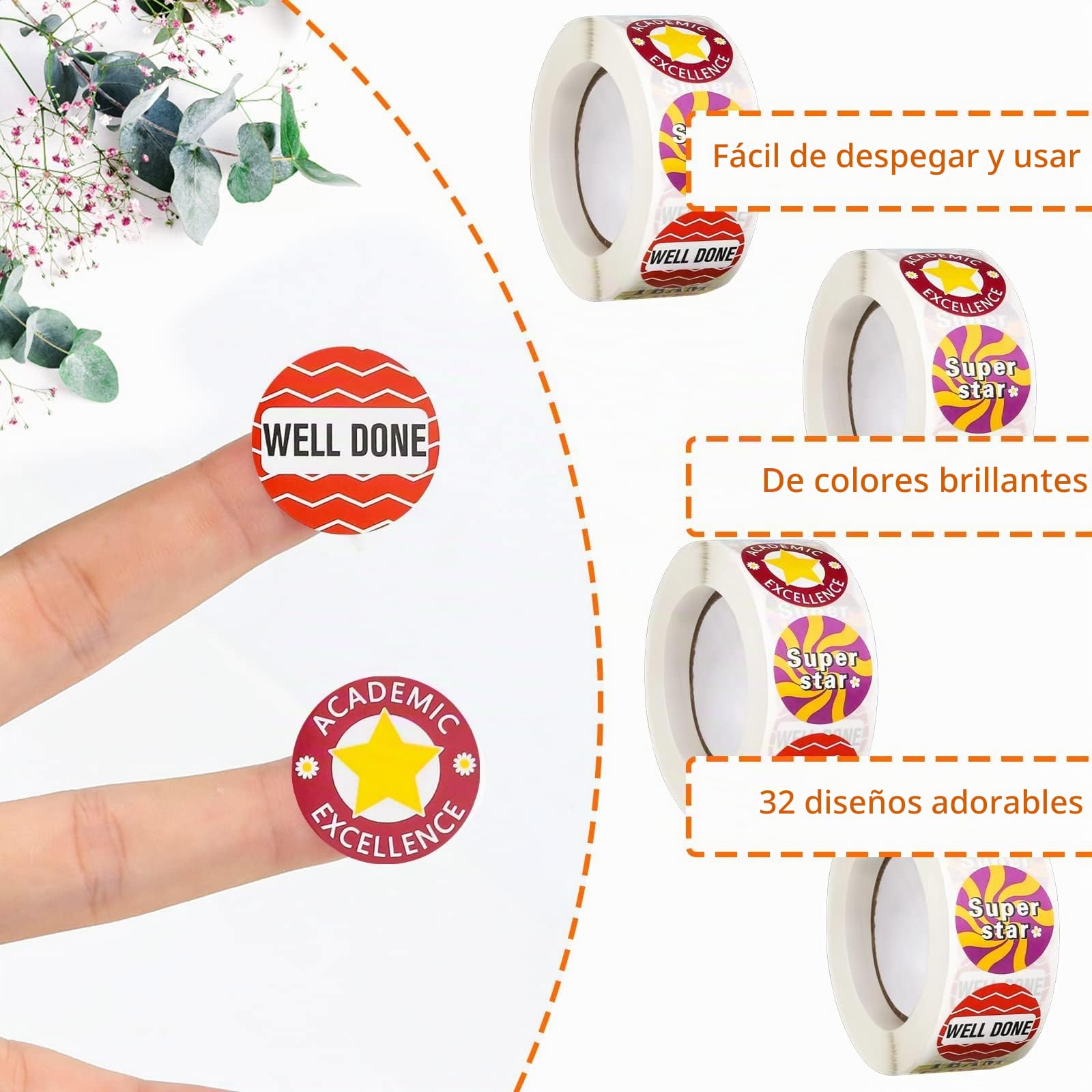 2000pcs Pegatinas Infantiles Motivadoras Redondas, 4 Rollo Pegatinas Recompensa Niños, Alabanza Reward Sticker, Pegatinas Motivacion Positiva para Profesores, Padres, El Aula y Casa