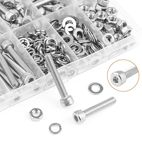 Miniatura 52 de 120 piezas M6 x 0.394 in /0.472 in /0.630 in /0.787 in /0.984 in /1.181 in /1.378 in, cabeza hexagonal, tornillos, arandelas, tuercas, kit