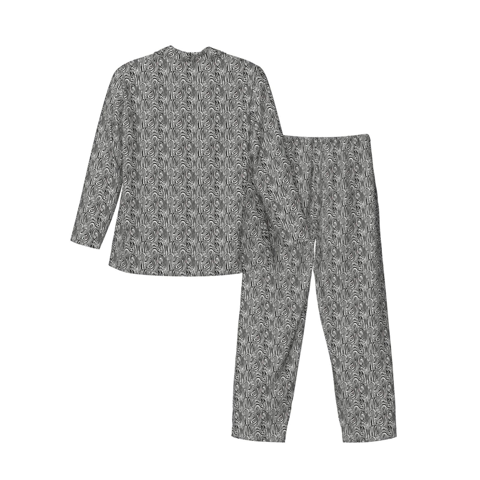 Herren-Pyjama-Set, langärmelig, Zebramuster, zweiteilig, bequem, Nachtwäsche