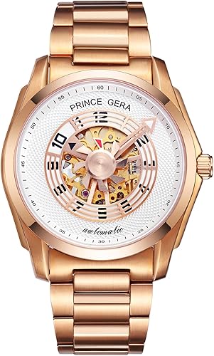 BINLUN Prince GERA - Reloj de pulsera para hombre, mecánico, de acero inoxidable, impermeable, esqueleto automático, para hombre, serie Aeroengine