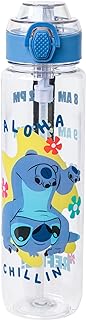 Silver Buffalo Disney Lilo and Stitch Aloha Chillin' Hydration Tracker Schedule Plastic Water Bottle with Locking Lid and Strap, 33 Ounces