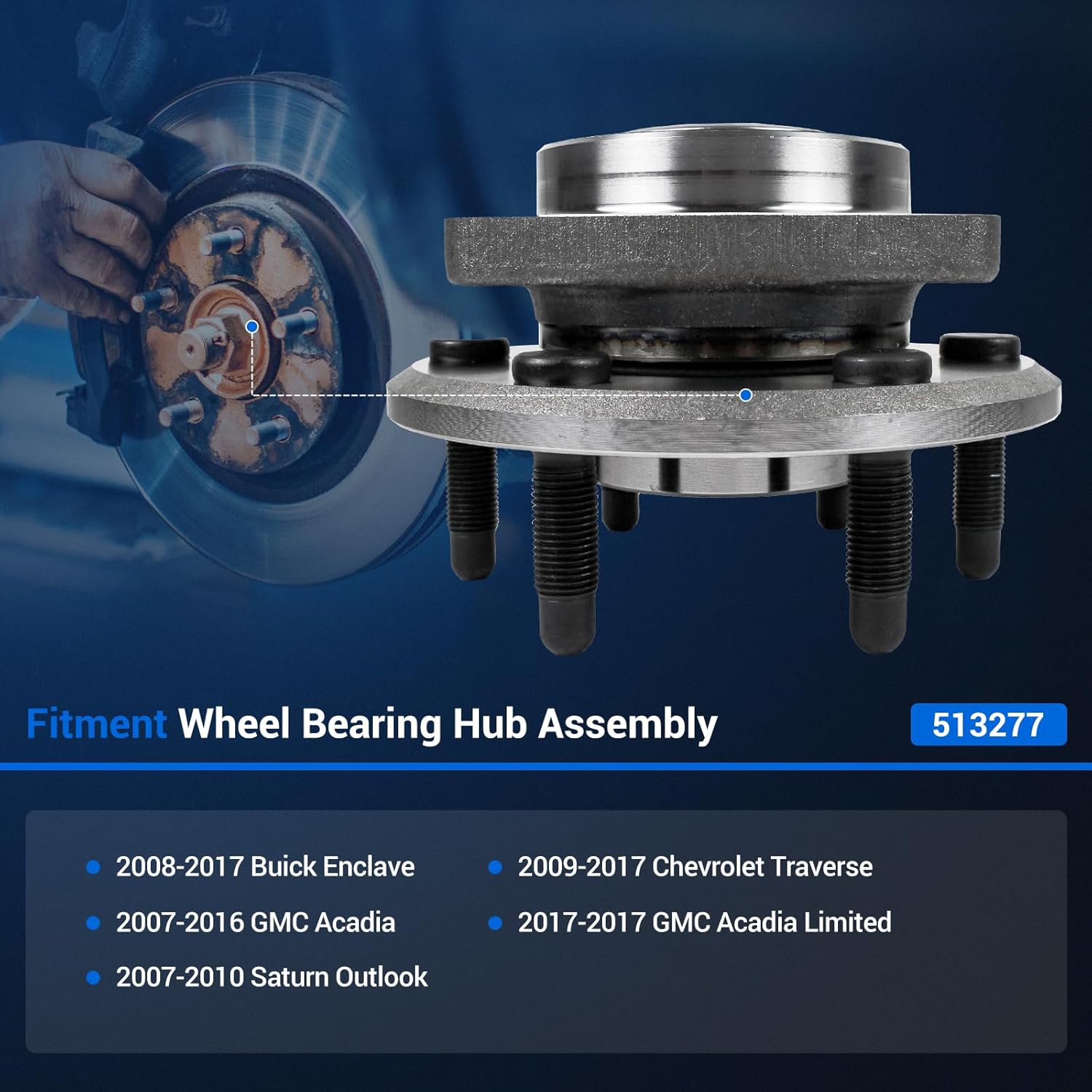 Autoround 513277 Wheel Hub Bearing Assembly Front/Rear Fit for 08-17 Buick Enclave, 09-17 Chevy Traverse, 07-16 GMC Acadia, 07-10 Staurn Outlook, 6 Lugs w/ABS