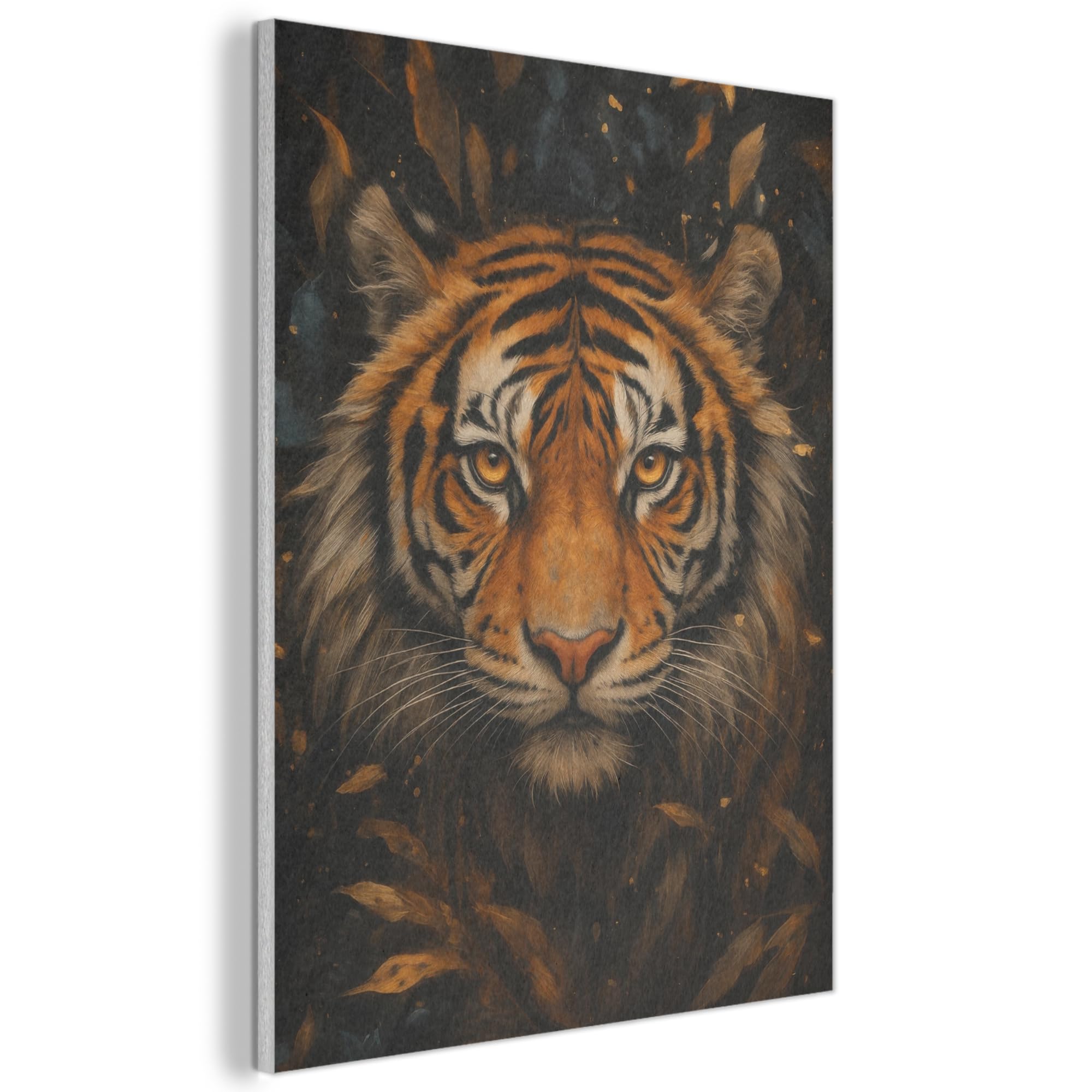 MuchoWow© Felt Panel 30x40 cm Framed Design Print Accent Interior Wallart Decoration Wall Art Leaves - Tiger - Orange