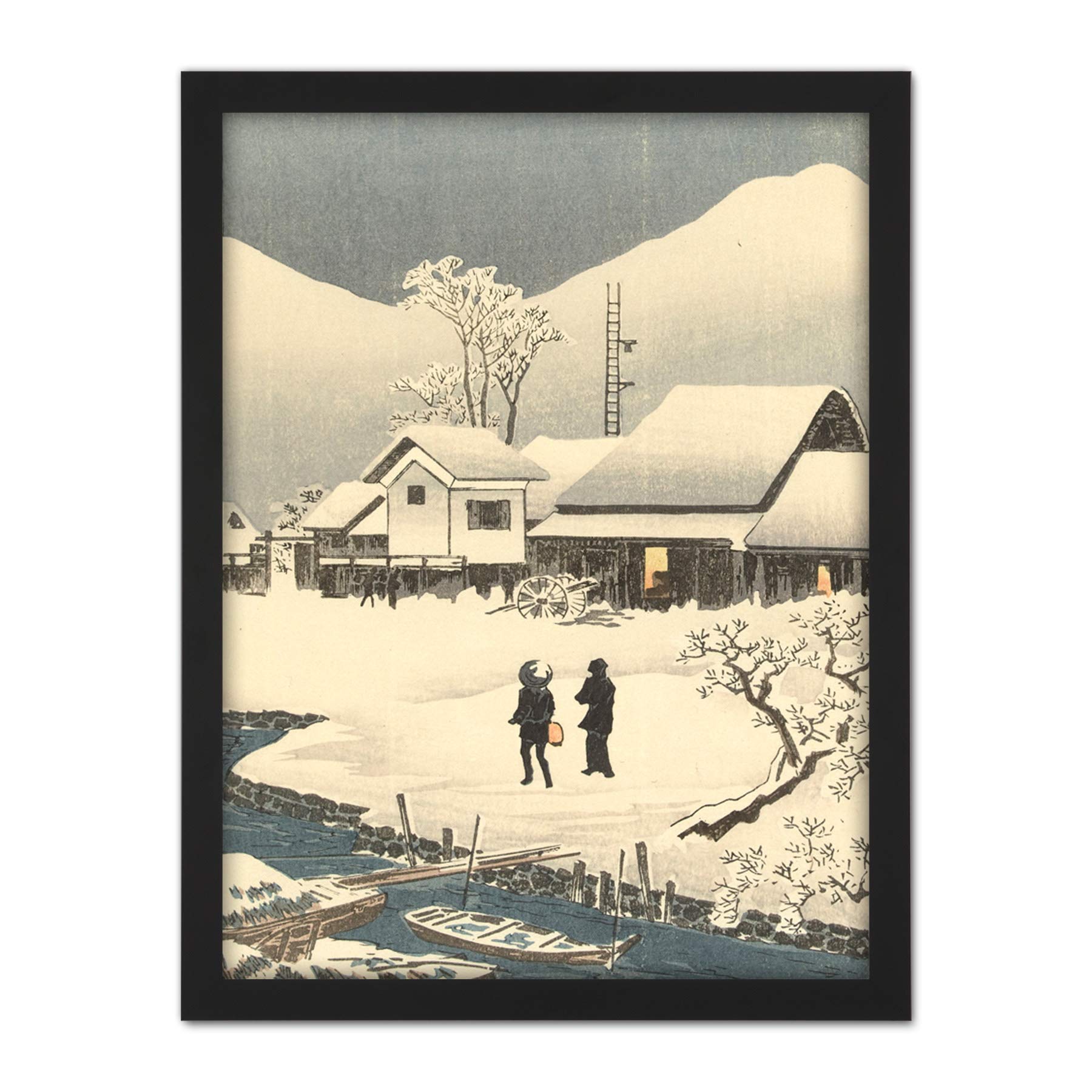 Artery8 Takahashi Hiroaki Snowy Landscape Moon Japanese Artwork Framed Wall Art Print 18X24 Inch