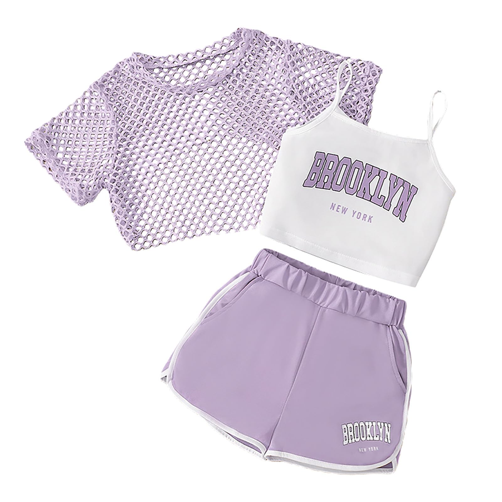 Conjunto de Verano para niñas, Conjunto de 3 Piezas, Informal, Holgado, Parte Superior sin Mangas, Pantalones Cortos, combinación para Actividades al Aire Libre, 5-14 años, cómodo Traje Deportivo