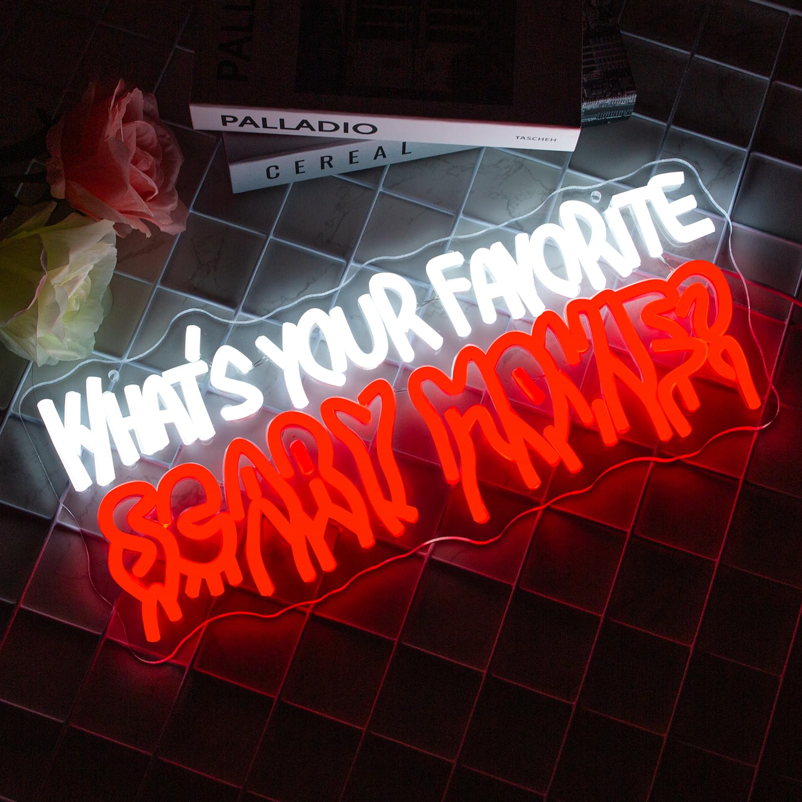 Qual è il tuo segno al neon preferito del film spaventoso, insegne al neon dei film horror per la decorazione della parete, segni luminosi gotici a LED per stanza, bar, uomo, grotta, film