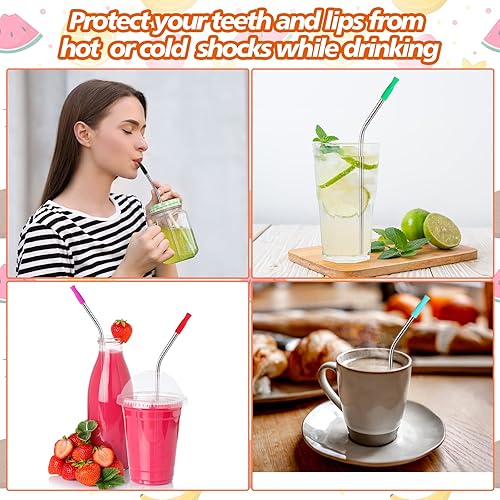 Miniatura 7 de 500 puntas de paja de silicona Tticai multicolor, cubiertas reutilizables para pajitas de silicona, puntas de paja de metal para pajitas de metal de