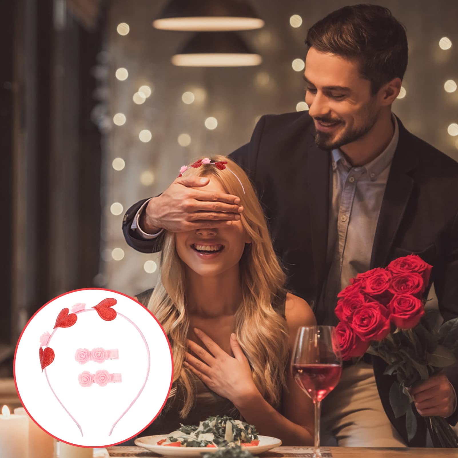 FRCOLOR Valentinstag Stirnbänder Set – Strass-Glitzer Herz-Haarband & Haarspangen Für Hochzeit & Verlobung