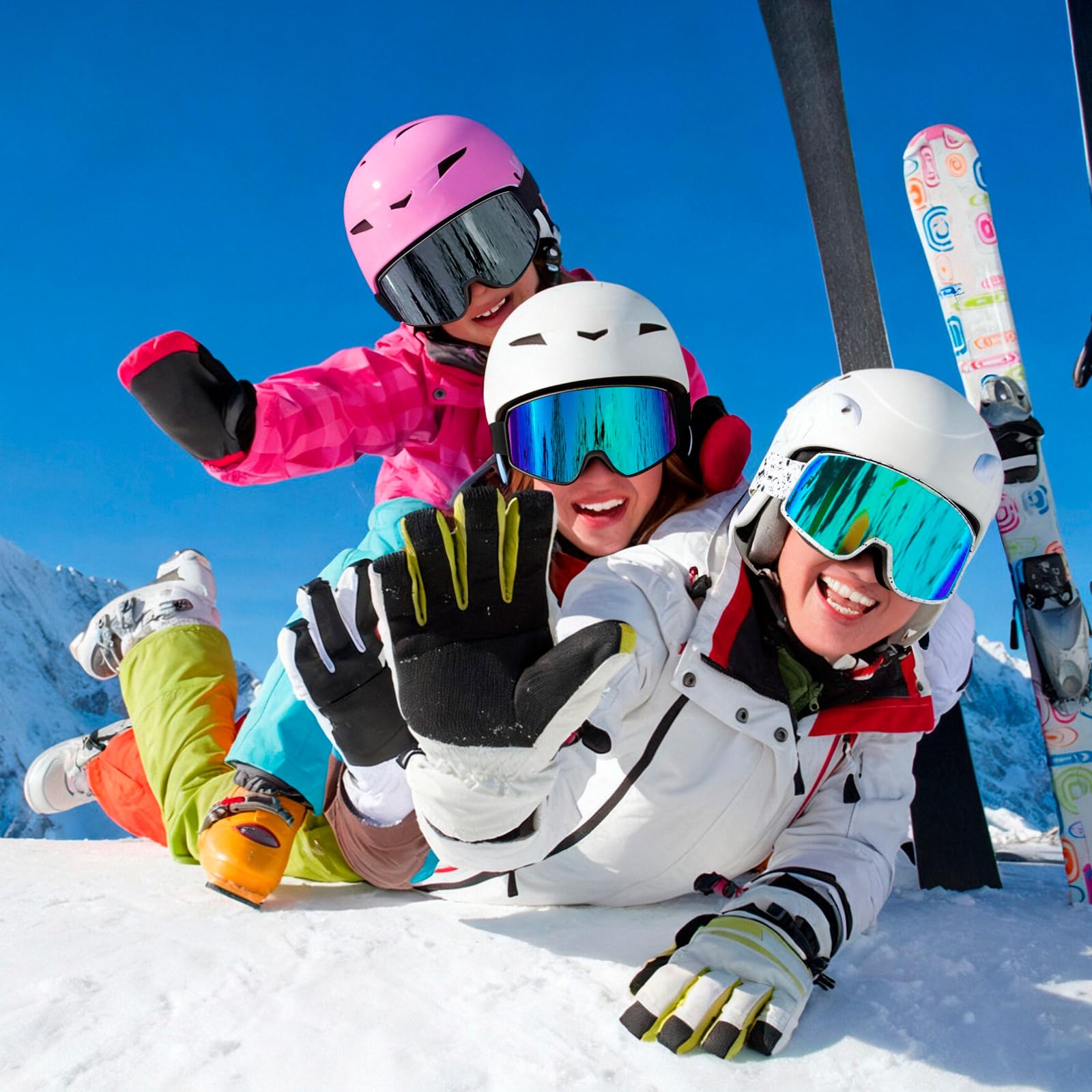 Lunettes de ski OTG pour homme et femme, anti-buée, protection UV, lunettes de planche à neige, ski et motoneige pour adultes et jeunes