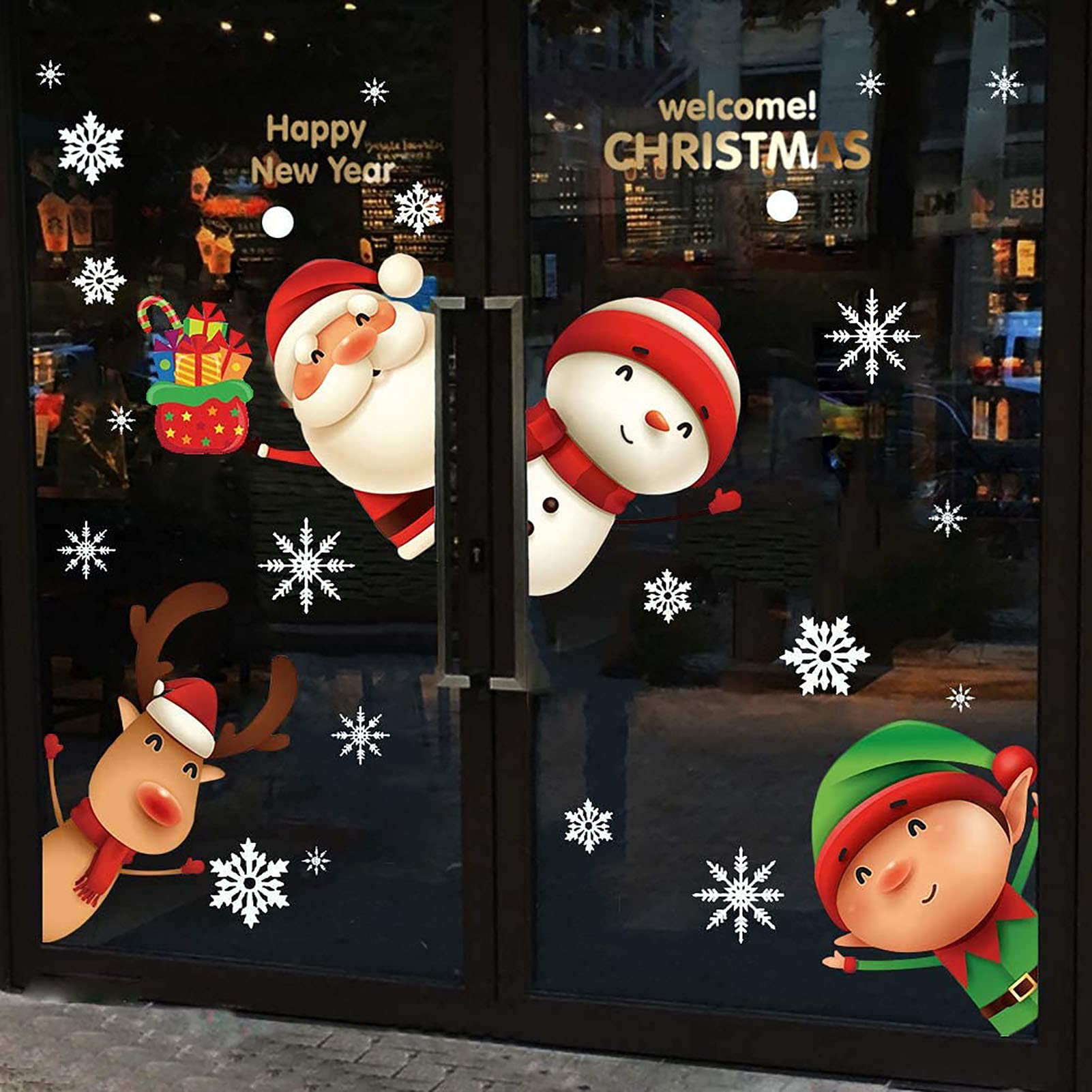 MSQ 4 hojas de decoración navideña pegatina para ventana con copos de nieve