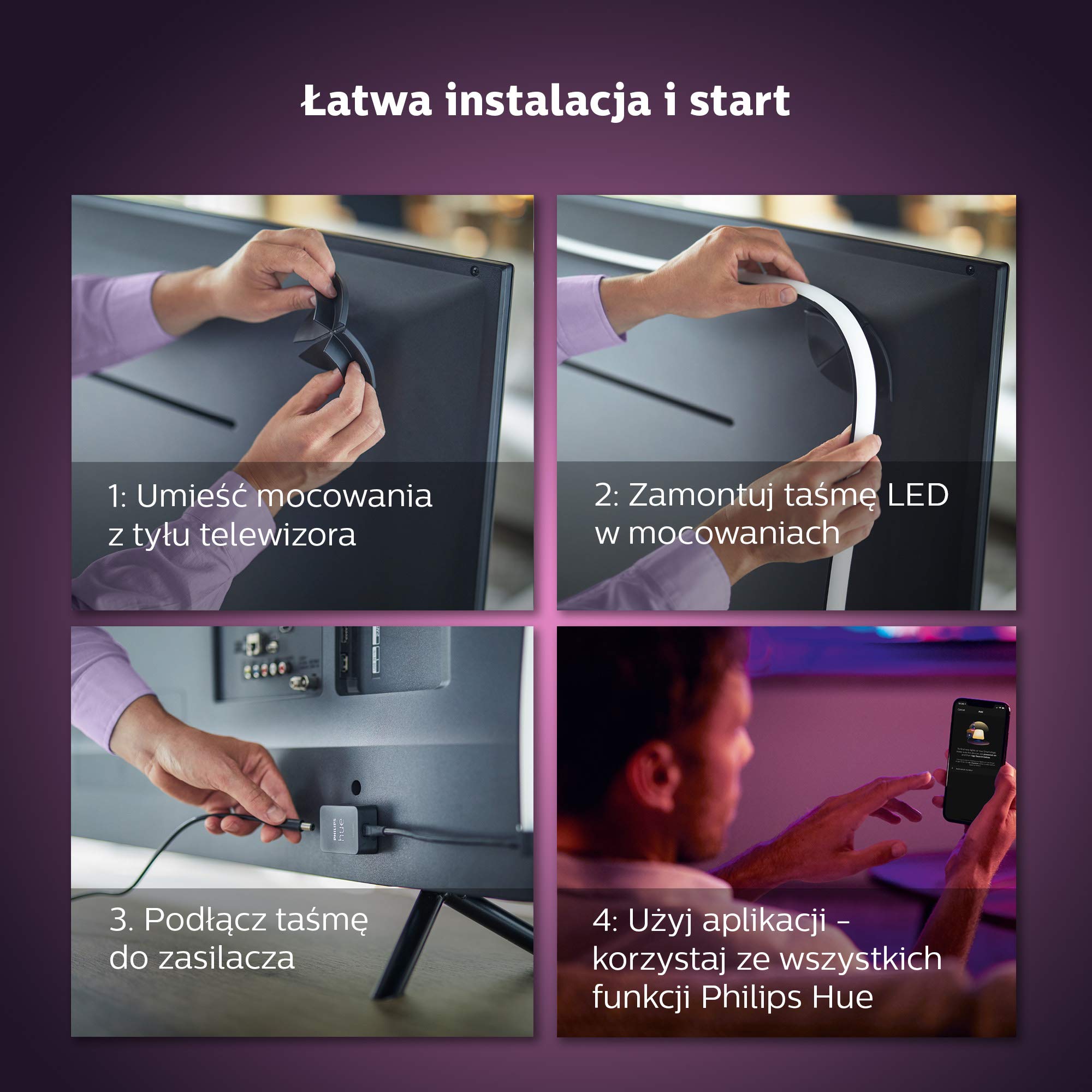 Philips Hue Play Taśma LED, 55 cali, Pasek LED Gradient 16mln Kolorówm Taśma Ledowa Smart LED do Podświetlenia TV i Gamingu