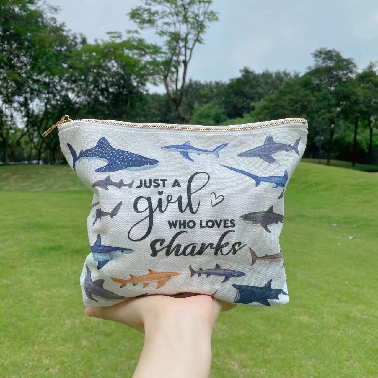Kwtzkuo Shark Canvas-Tasche – 'Just A Girl Who Loves Sharks', Reißverschluss, 25x18 Cm