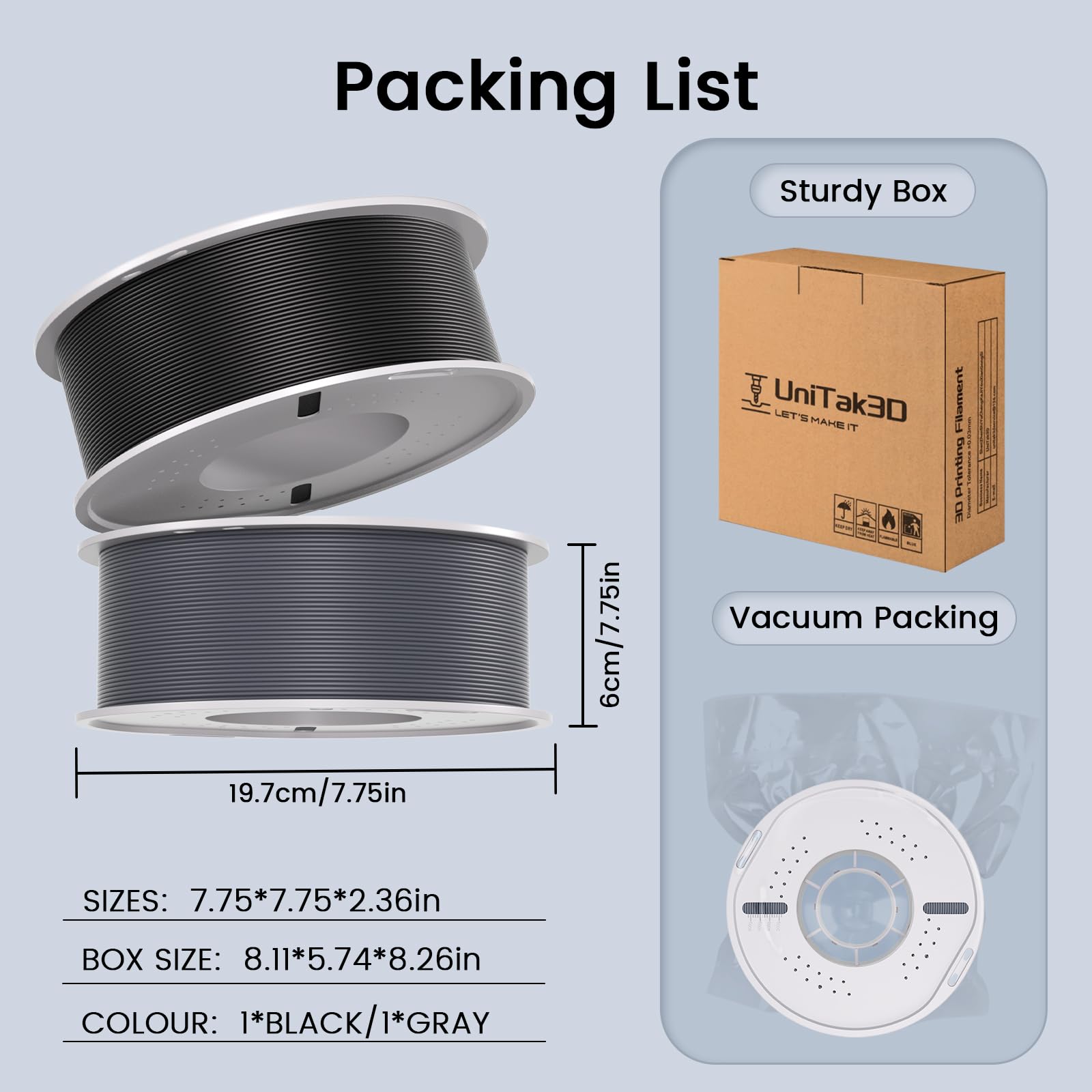 Filamento per Stampante 3D,PLA Filament 1.75mm Precisione Dimensionale+/-0.03mm Filamento Stampa 3D Compatible with Bambu Lab X1/P1/Anycubic/Creality All 3D Printer-2kg Spool (4.4lbs)-Nero+Grigio