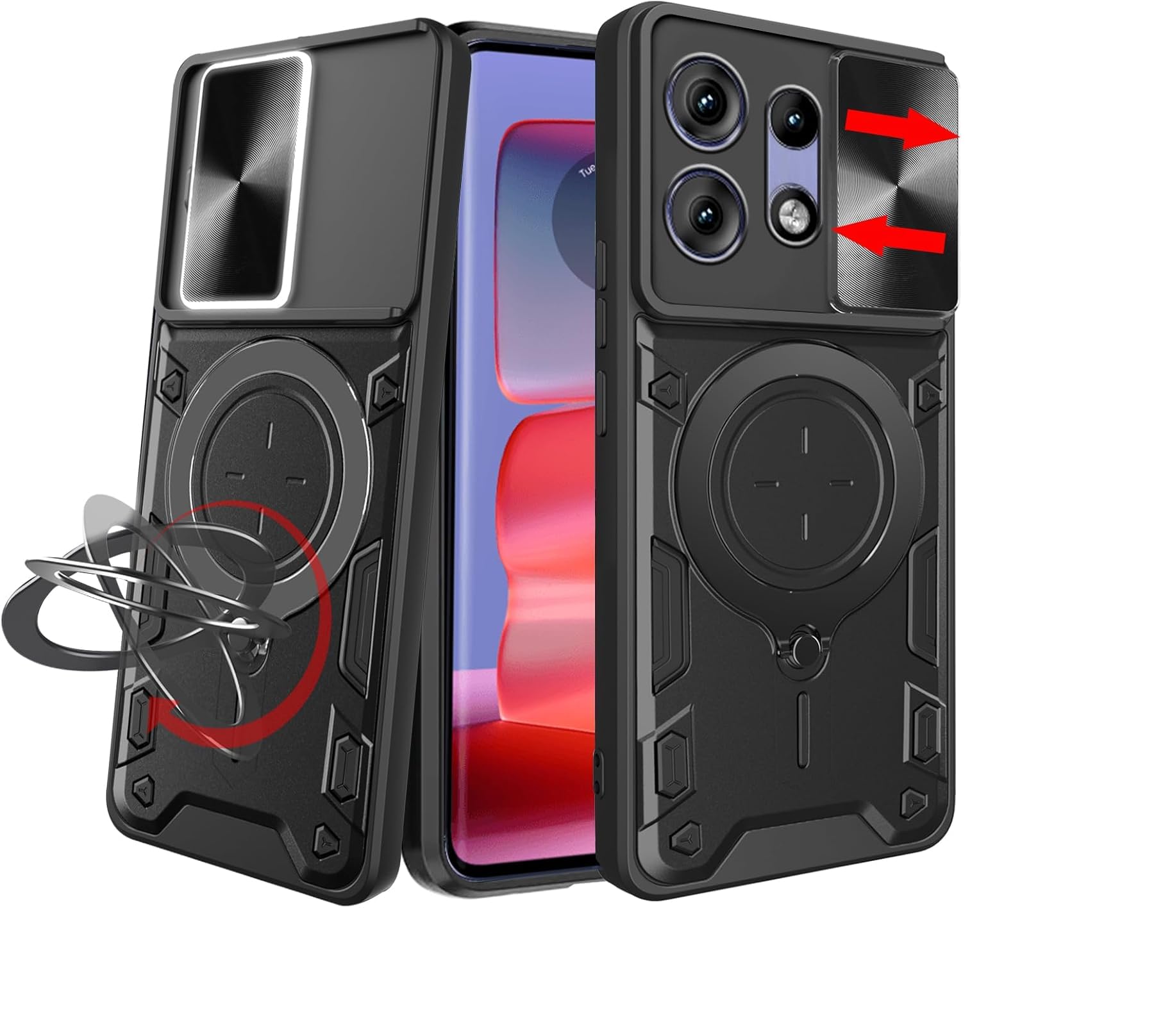 Lustree Back Cover Anti-Drop Case with 360° Metal Bracket and Sliding Camera Cover Case for Motorola Edge 50 - Black (B0DFYHHSWM) Amazon Price History, Amazon Price Tracker