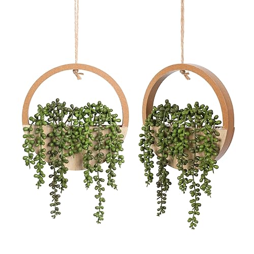 Floweroyal 2pcs Artificial Succulents Hanging Plants 12.2'' Fake String of