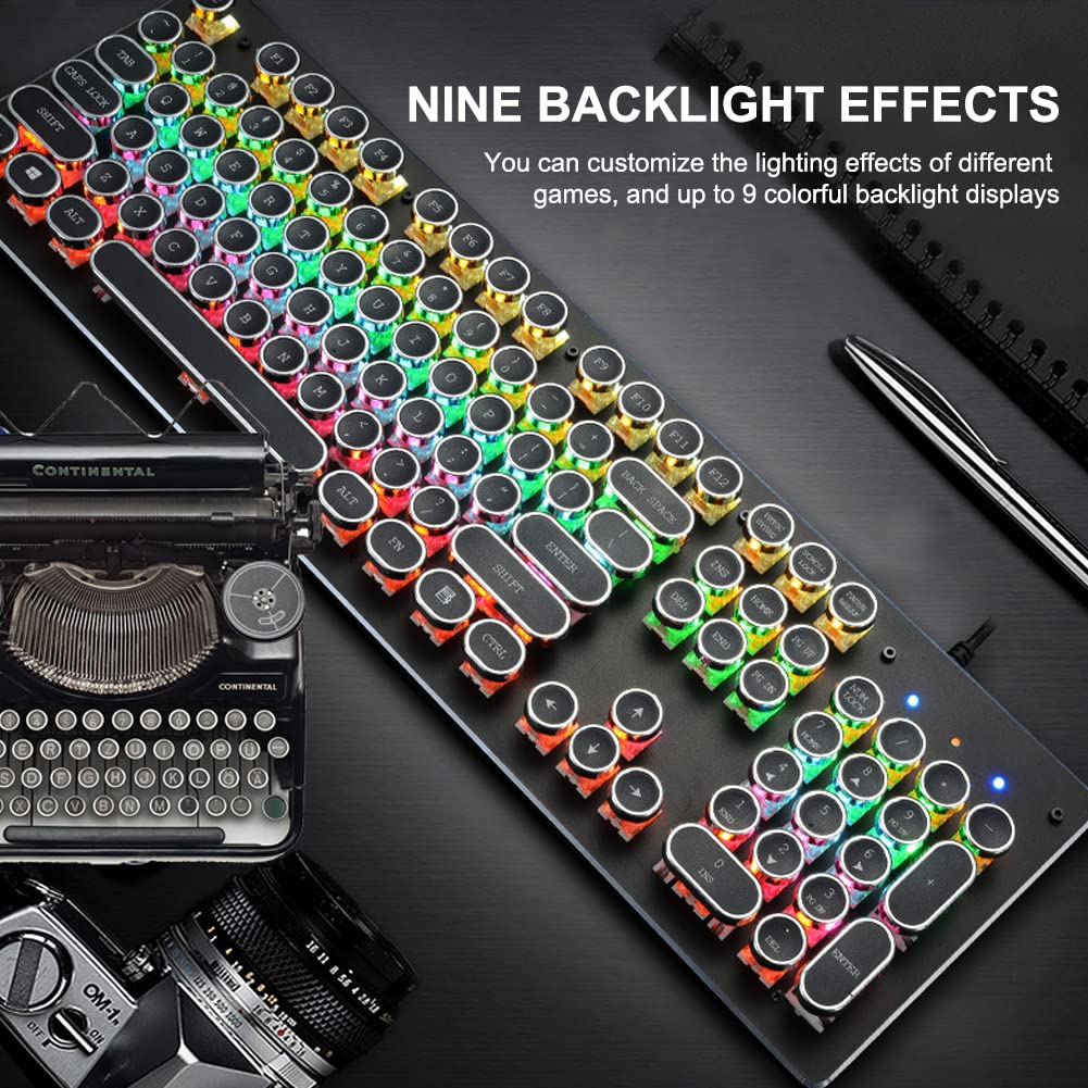 HJK920 - Tastiera da gioco meccanica, illuminazione LED RGB, 104 tasti, tastiera retrò cablata per PC Gamer Office e Computer Portatile da ufficio (nero)