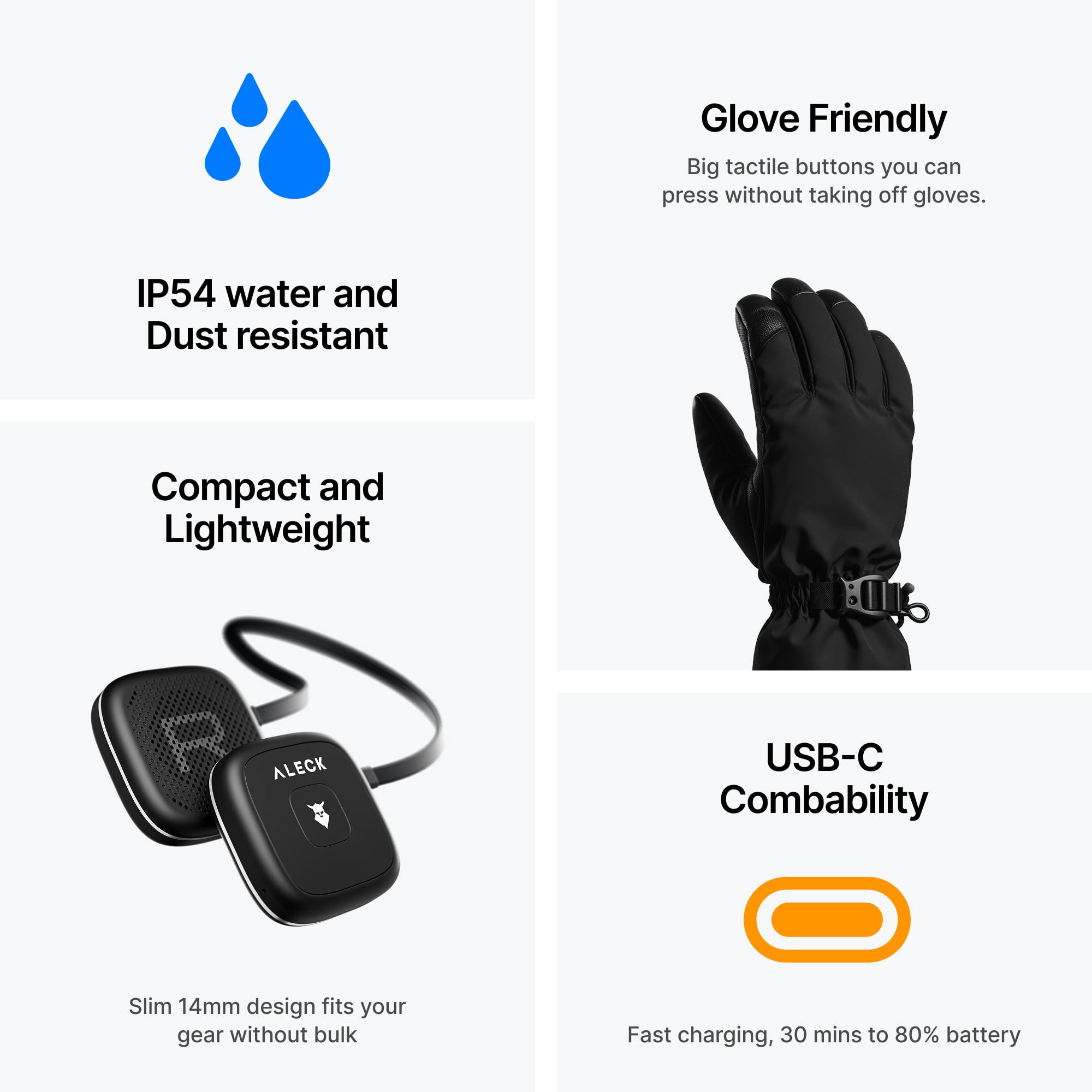 ALECK Snow Series Core Universal Wireless Bluetooth Helm Lautsprecher Kopfhörer für Ski und Snowboard Audio Ready Helme, Handschuhfreundliche Steuerung, Mikrofon Headset für Freisprechanrufe