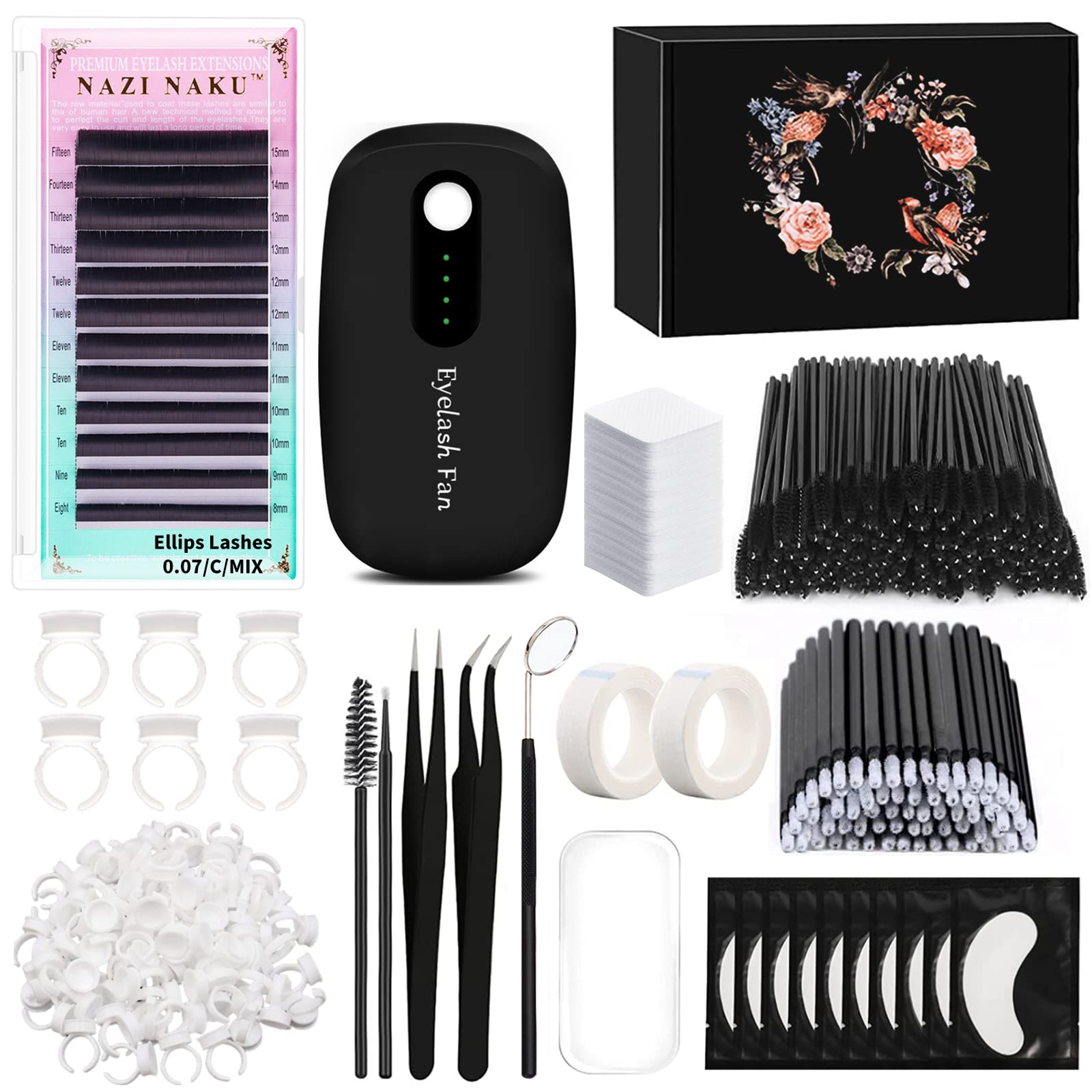 MeYuxg Kit Pestañas Pelo a Pelo, Accesorios de Extensión de Pestañas, Extensión Pestañas Kit para Principiantes Práctica de Maquillaje, Salón Entrenamiento Negro
