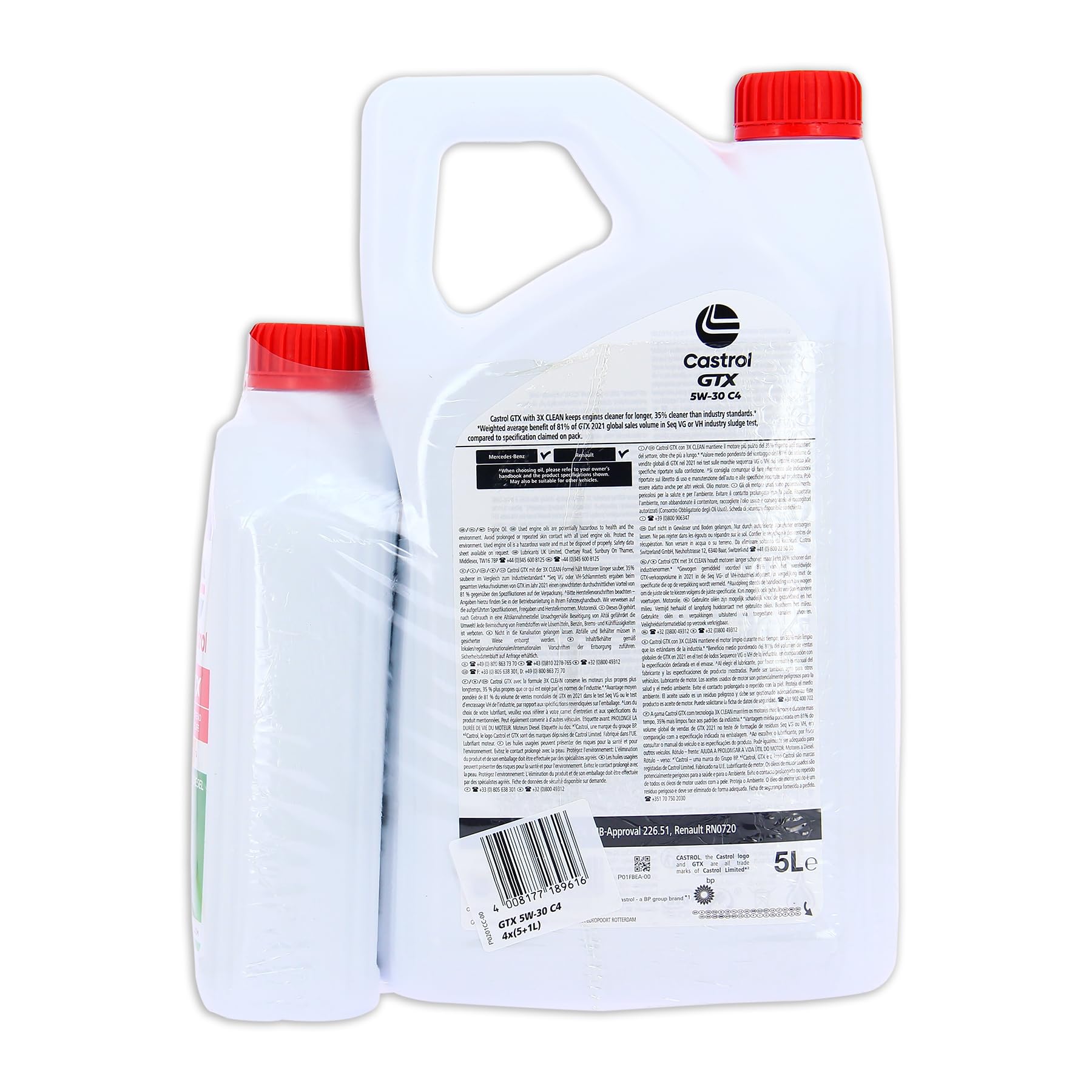 CASTROL GTX Aceite de Motor 5W-30 C4, pack de 5+1L, Homologación ACEA C4, Ayuda a prolongar la vida útil del motor