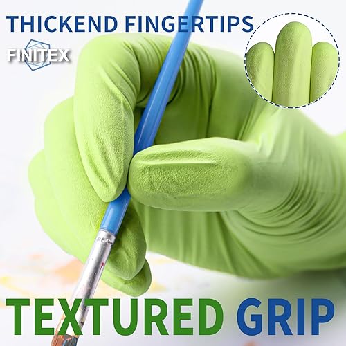Miniatura 6 de FINITEX Guantes desechables de nitrilo sin látex, color verde, 3.5 mil, 100 unidades, sin polvo, guantes de limpieza para examen médico, guantes de