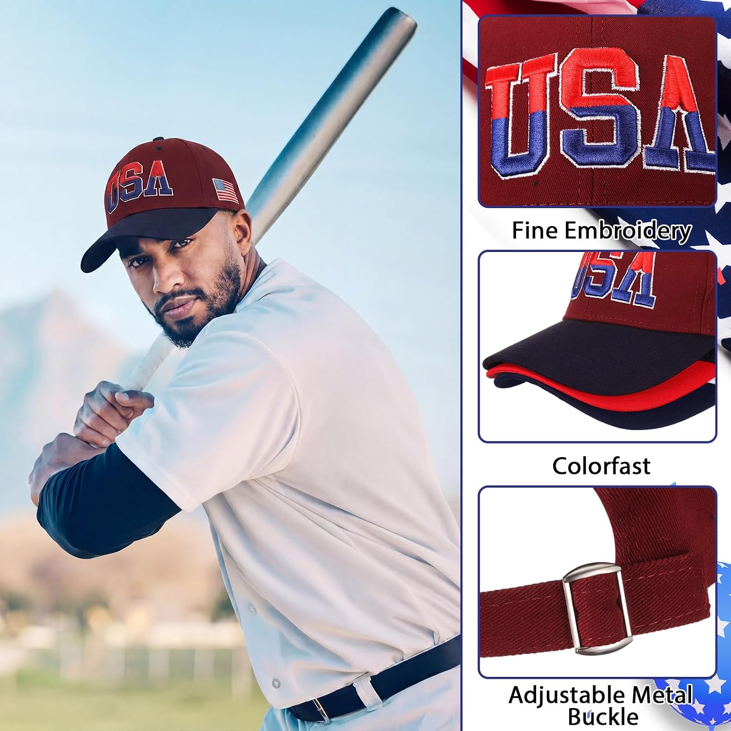 Shyyween Patriotic USA Visor Hats Bucket Hats Baseball Cap American Flag Adjustable Beach Cap 4th of July Accessories