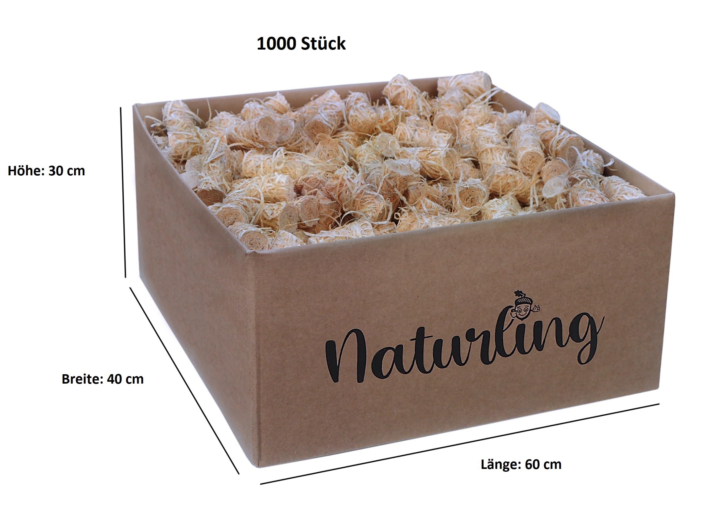 Holzwolle Anzünder gewachst - natürliche Bio Anzündwolle für Kamin und Grill (1000 Stück)