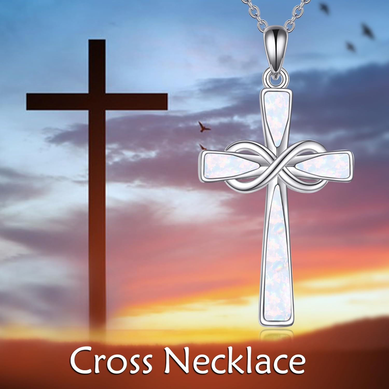Infinity Cross Necklace S925 Sterling Silver Turquoise/Wooden/Opal/Abalone Cross Pendant Necklaces Christian Jewelry Gifts For Women - Image 5