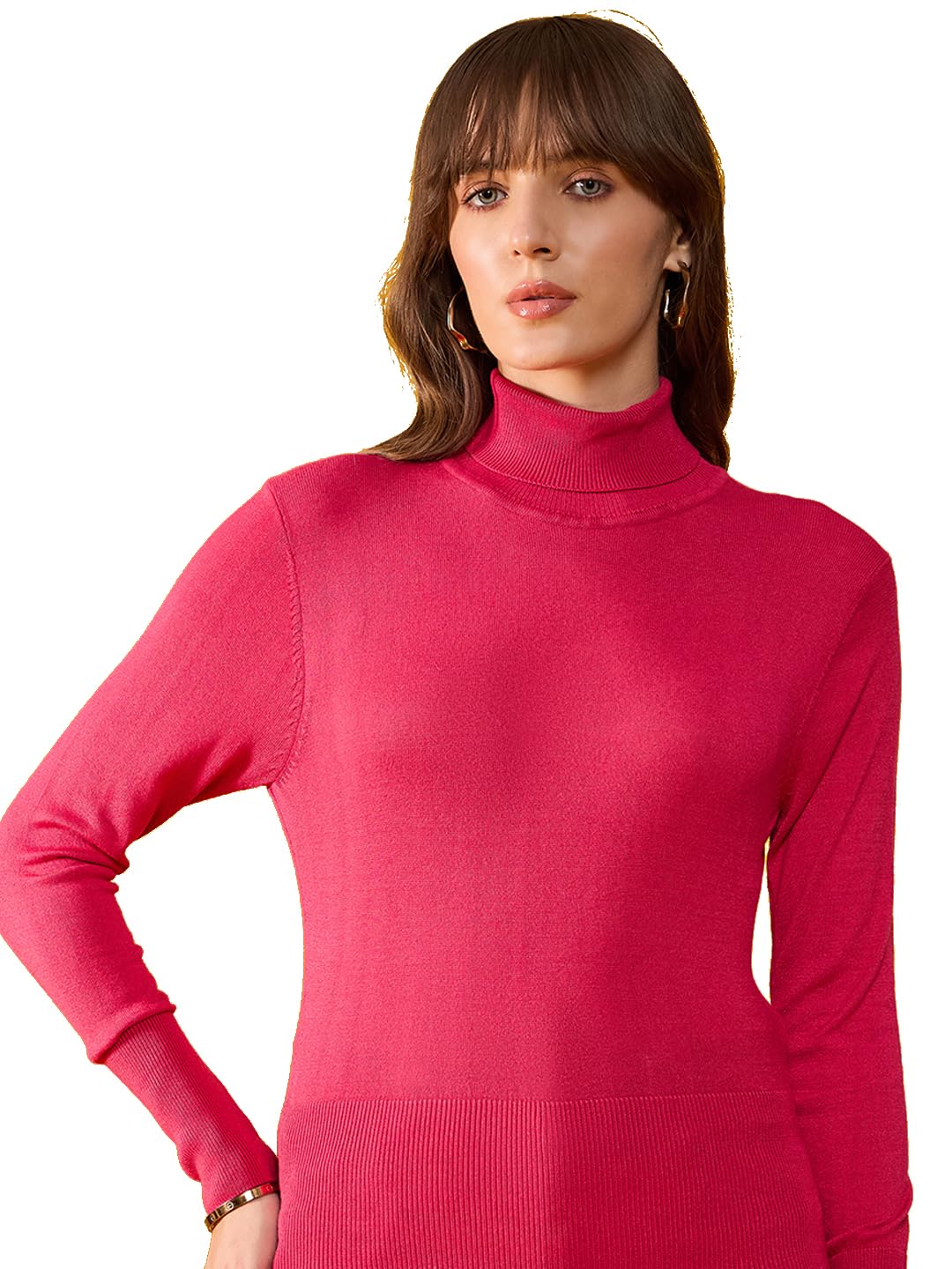 98 north 98 Degree North Women Cotton Self Design High Neck Pullover Has A Full Sleeves and Straight Hem-RG1167-F.Pink-picture-18