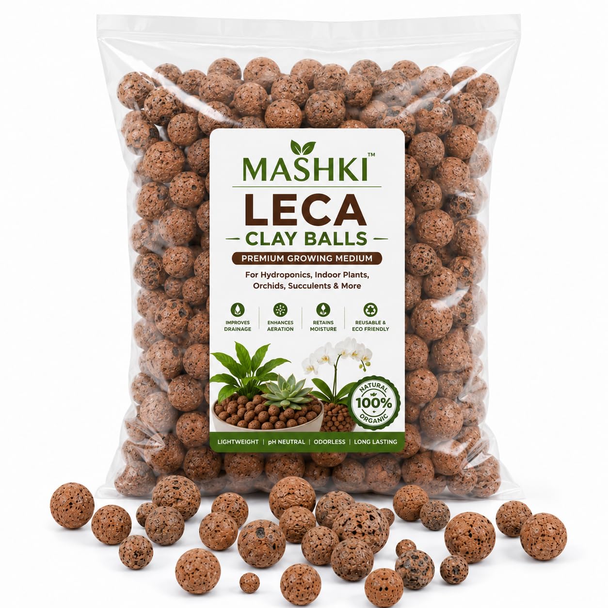MASHKI LECA Clay Balls for Plants | Expanded Clay Pebbles, Hydroponic Growing Media for Orchids, Succulents & Indoor Plants | Reusable leca Pellets (2 Kg)-image-7