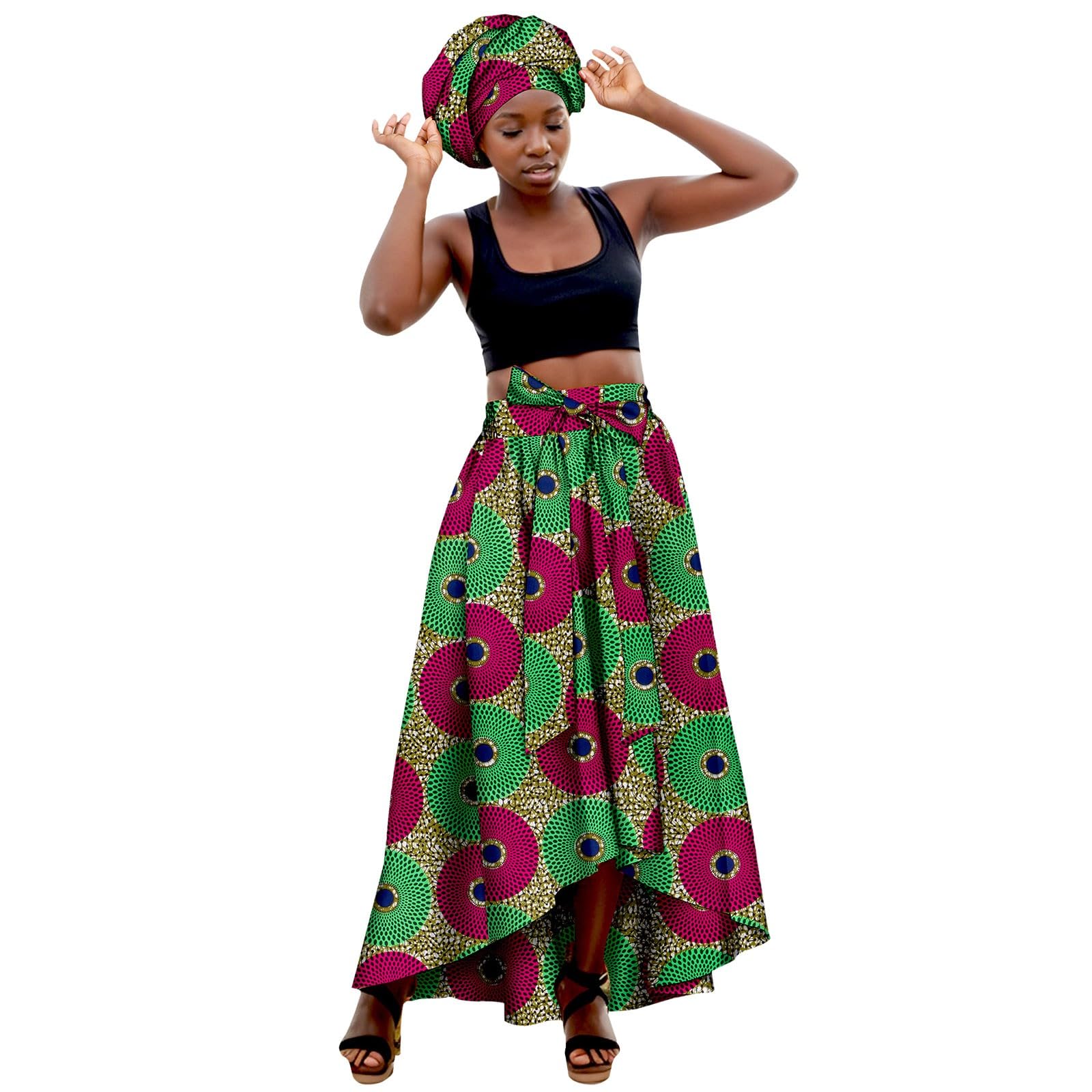 Falda larga con estampado africano elastica informal para evitar calor 3