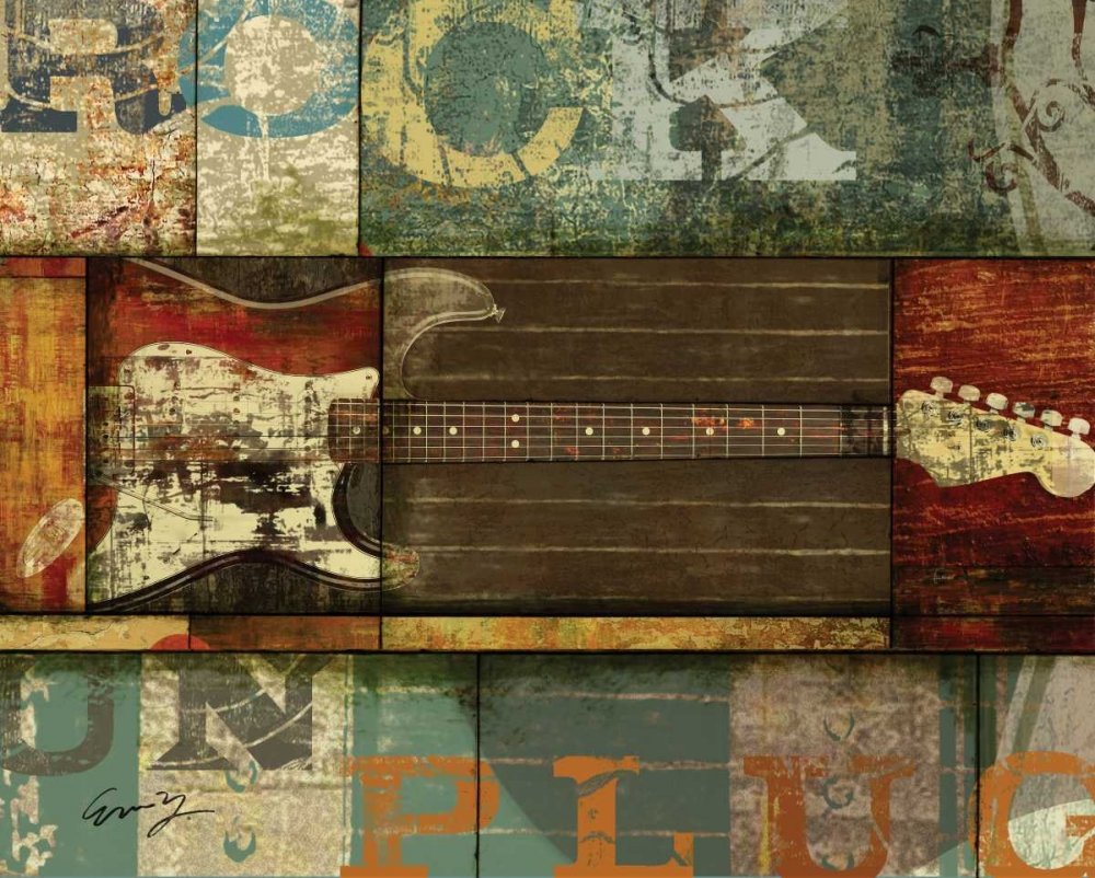 ART-CANVAS-allungato-su-LEGNO -BARS ROCK Yang Eric - Immagine orizzontale per il tempo libero musica per chitarra rock and roll Stampa artistica 30_X_37_in