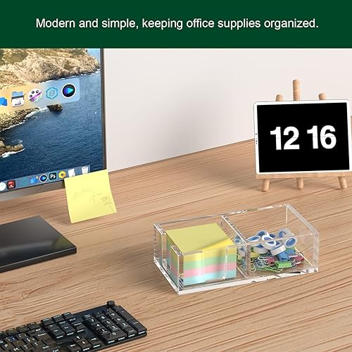 Miniatura 4 de Soporte adhesivo acrílico para notas, soporte para bloc de notas autoadhesivo, con blocs de notas, dispensador de notas, organizador de escritorio