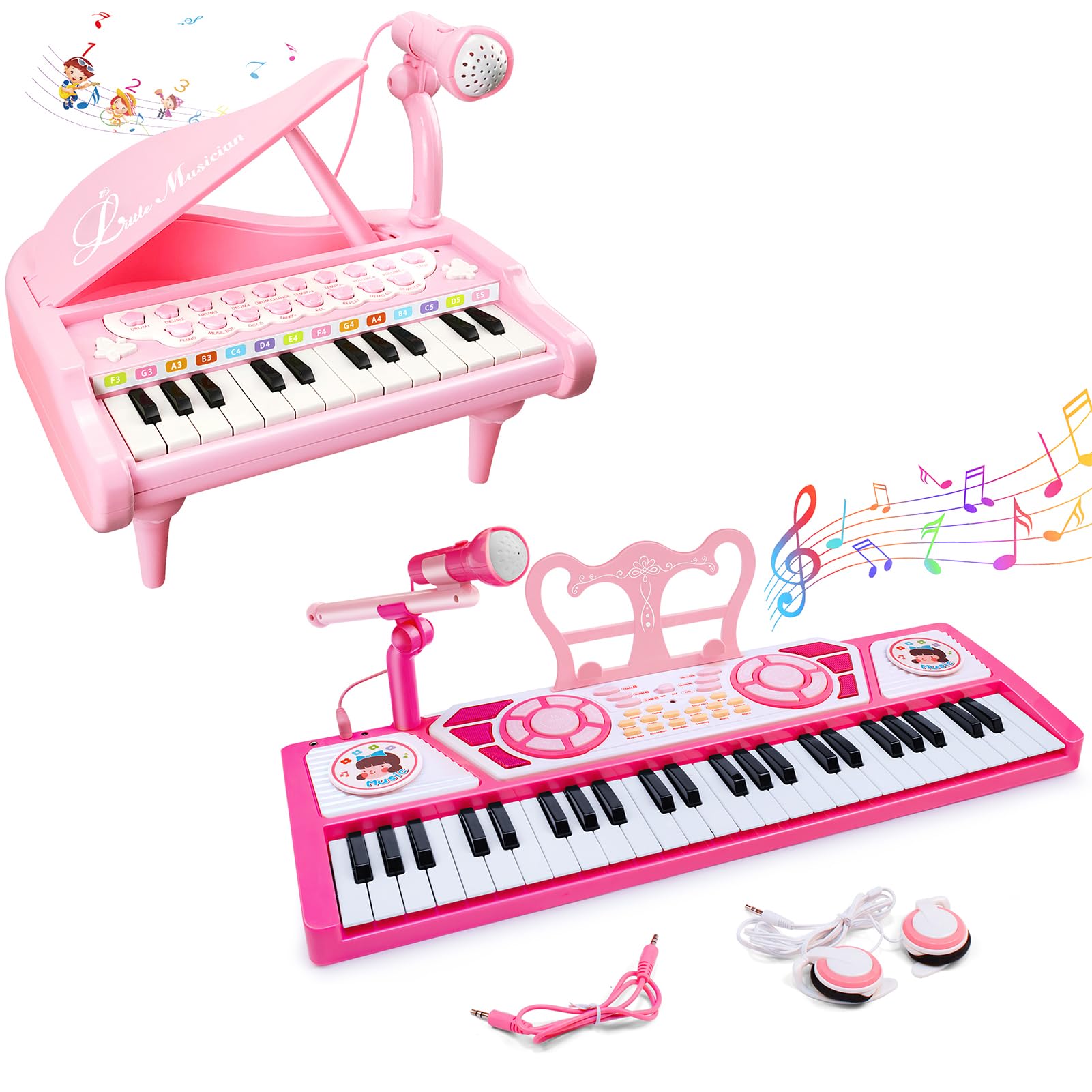 Amazon.com: 24 Keys Pink Piano Toy with Microphone and 49