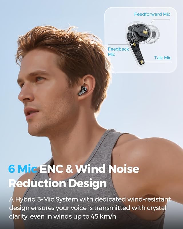 SoundPEATS C30 Wireless Earbuds, Hybrid Noise Cancelling, Black image 4