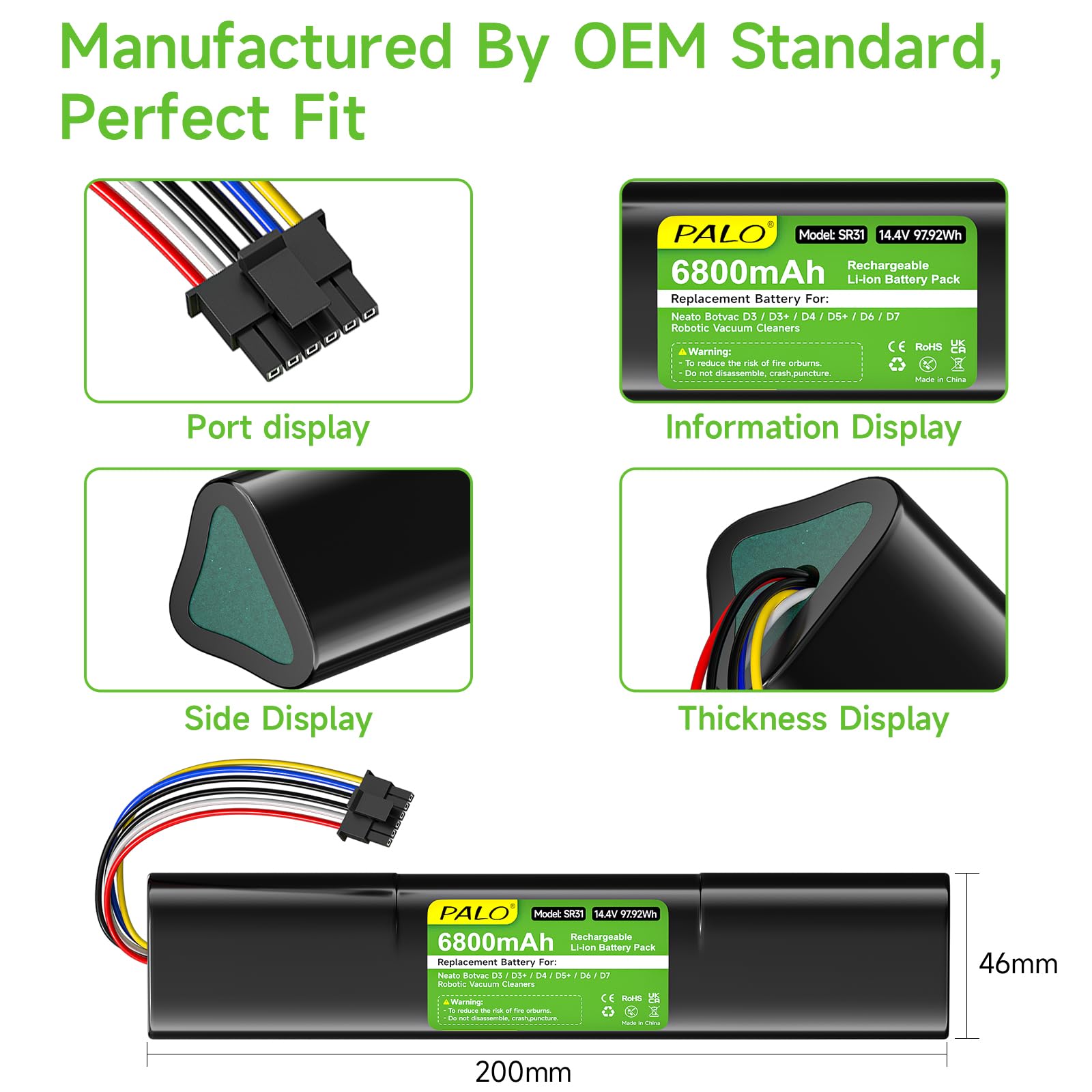 6800mAh/14.4V Batteria di ricambio per Neato Botvac Connected D3 D4 D5 D6 D7 D3+ D5+, Neato Botvac D301 D303 D502 D701 D702 D703 D705