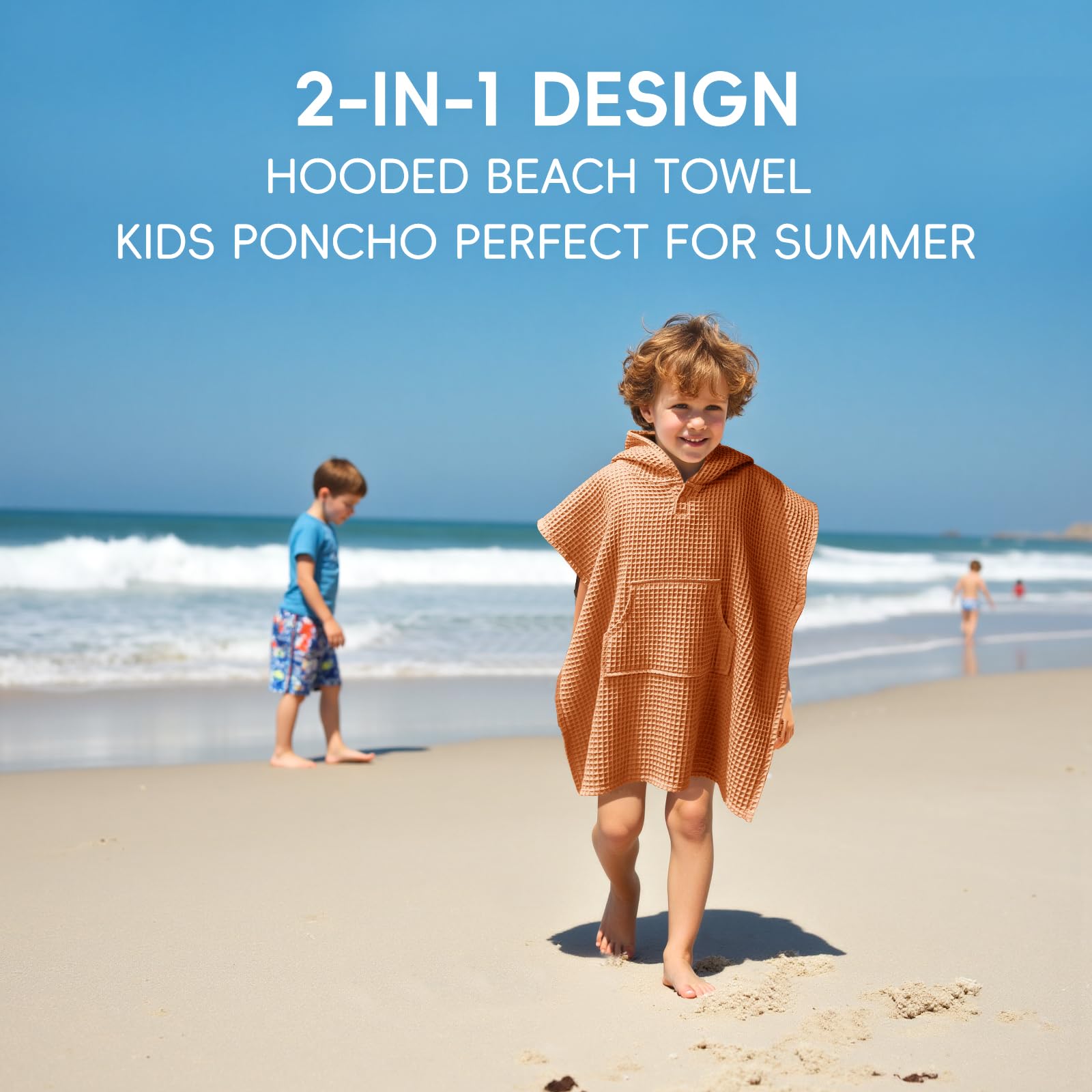Toalla de playa con capucha para niños, toalla poncho suave para bebés y niños pequeños, toalla ligera de algodón gofre para piscina, baño, playa