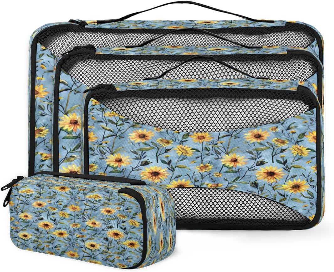 Sunflower Flower 4 Set Packing Cubes Packing Cubes for Women Lightweight Travel Essential Bag Clothes Carry on Suitcase Bags for Accessories Essentials