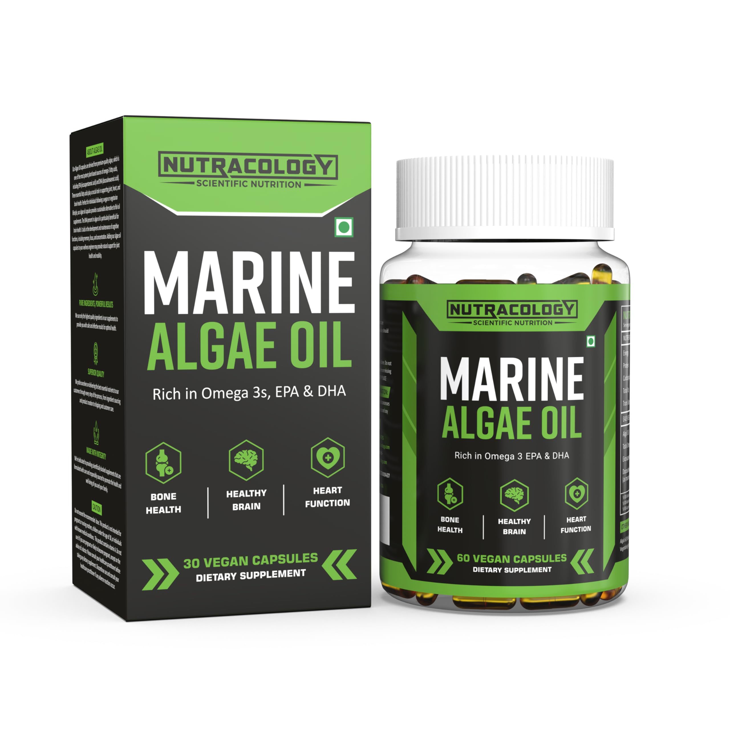 Nutracology Vegan Marine Algal Oil Omega 3 DHA | 1000mg Algal Oil 400mg DHA Per Serving & EPA 150mg | Supports Muscles & Joints, Heart Health, Brain, Skin & Hair 60 Vegan Capsules (B0D1GGFNWF) Amazon Price History, Amazon Price Tracker