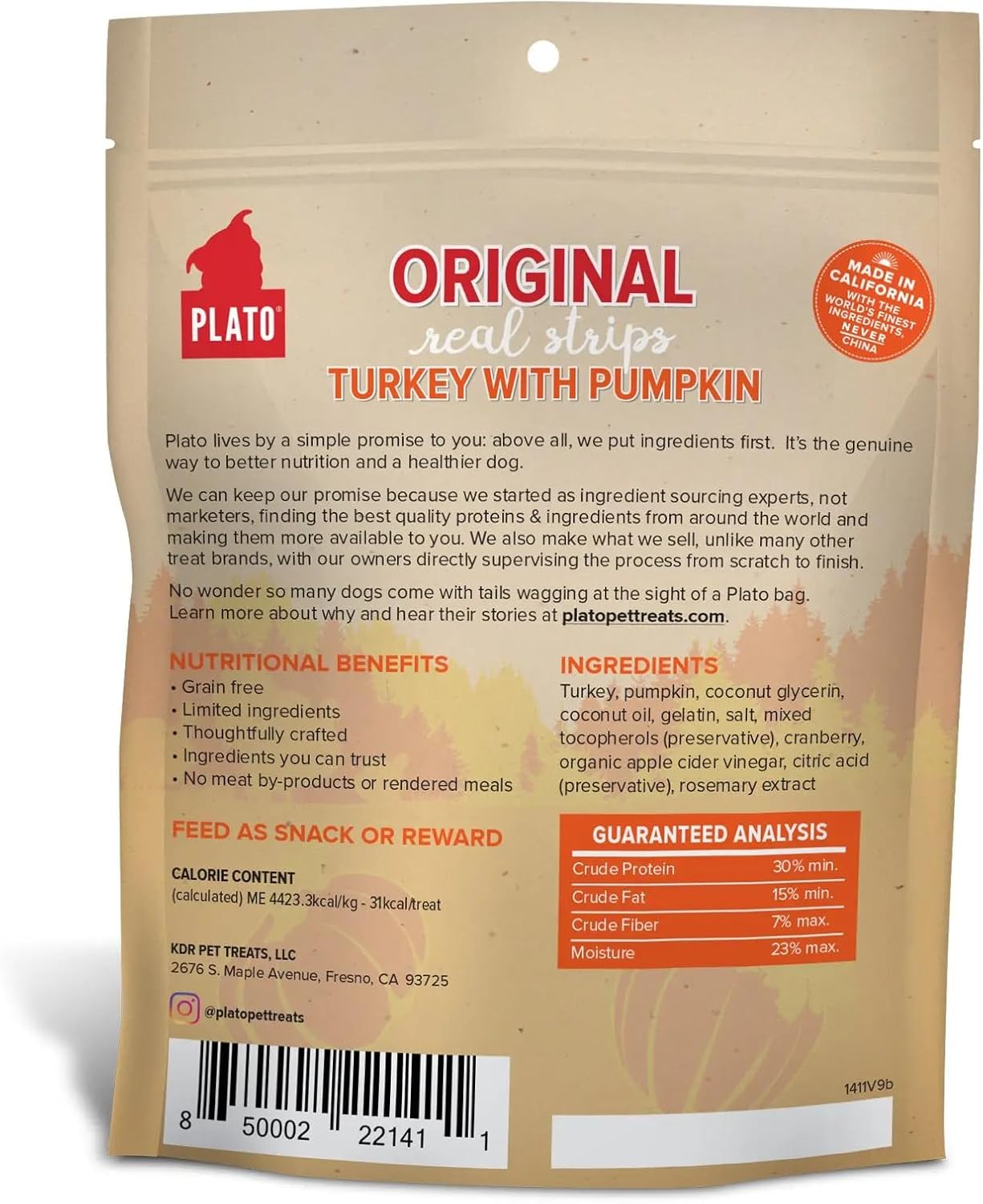 PLATO Pet Treats Real Strips Dog Treats – Turkey & Pumpkin – Air-Dried High Protein Dog Treats – Supports Immunity & Gut Health – Limited Ingredient, No Fillers – Made in USA – 6 oz