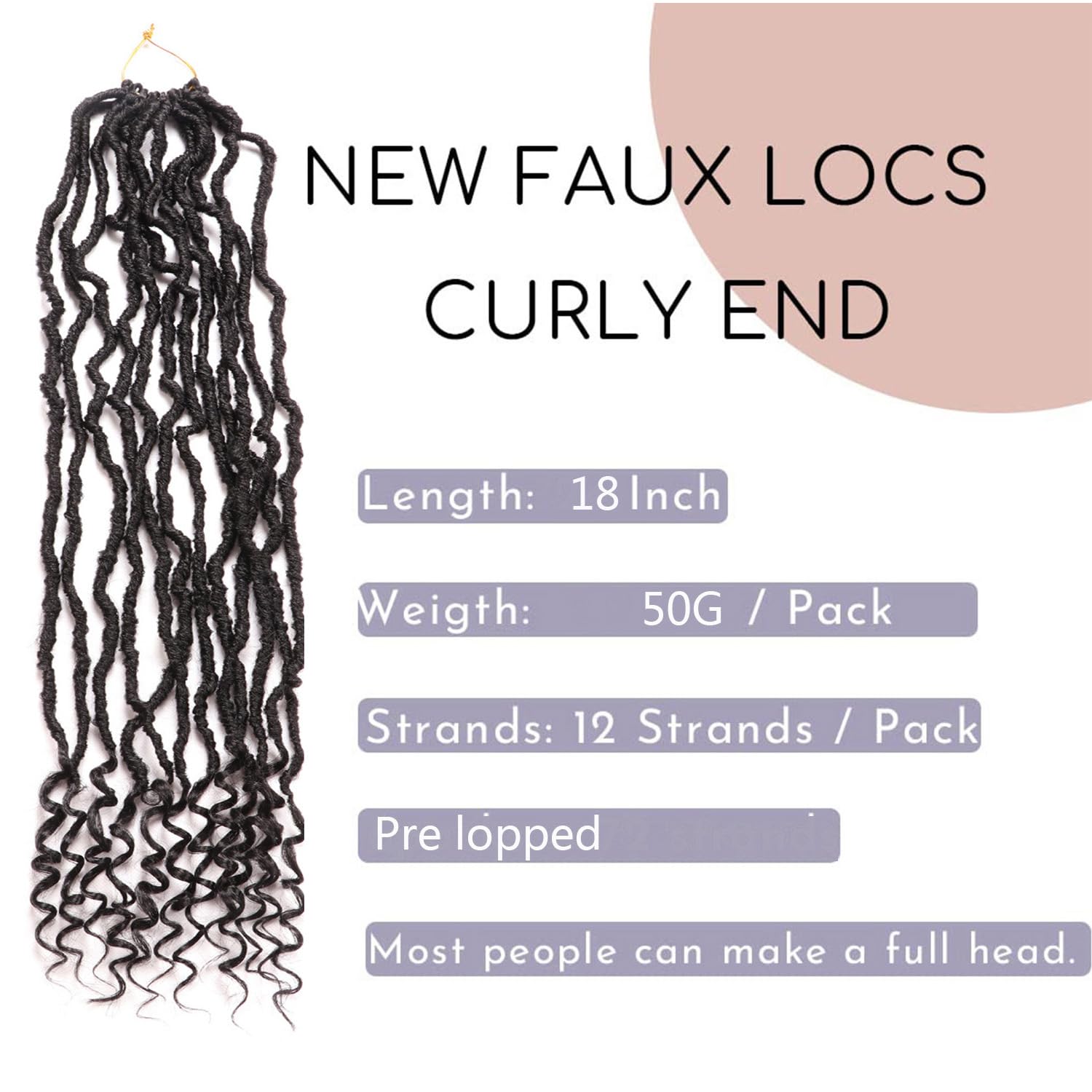 Faux Locs Crochet Hair-Soft Locs Crochet Braids Hair Extensions Goddess Braids Extensions Hair (#1B, 18Inch (Pack of 8) curly end) - Image 4