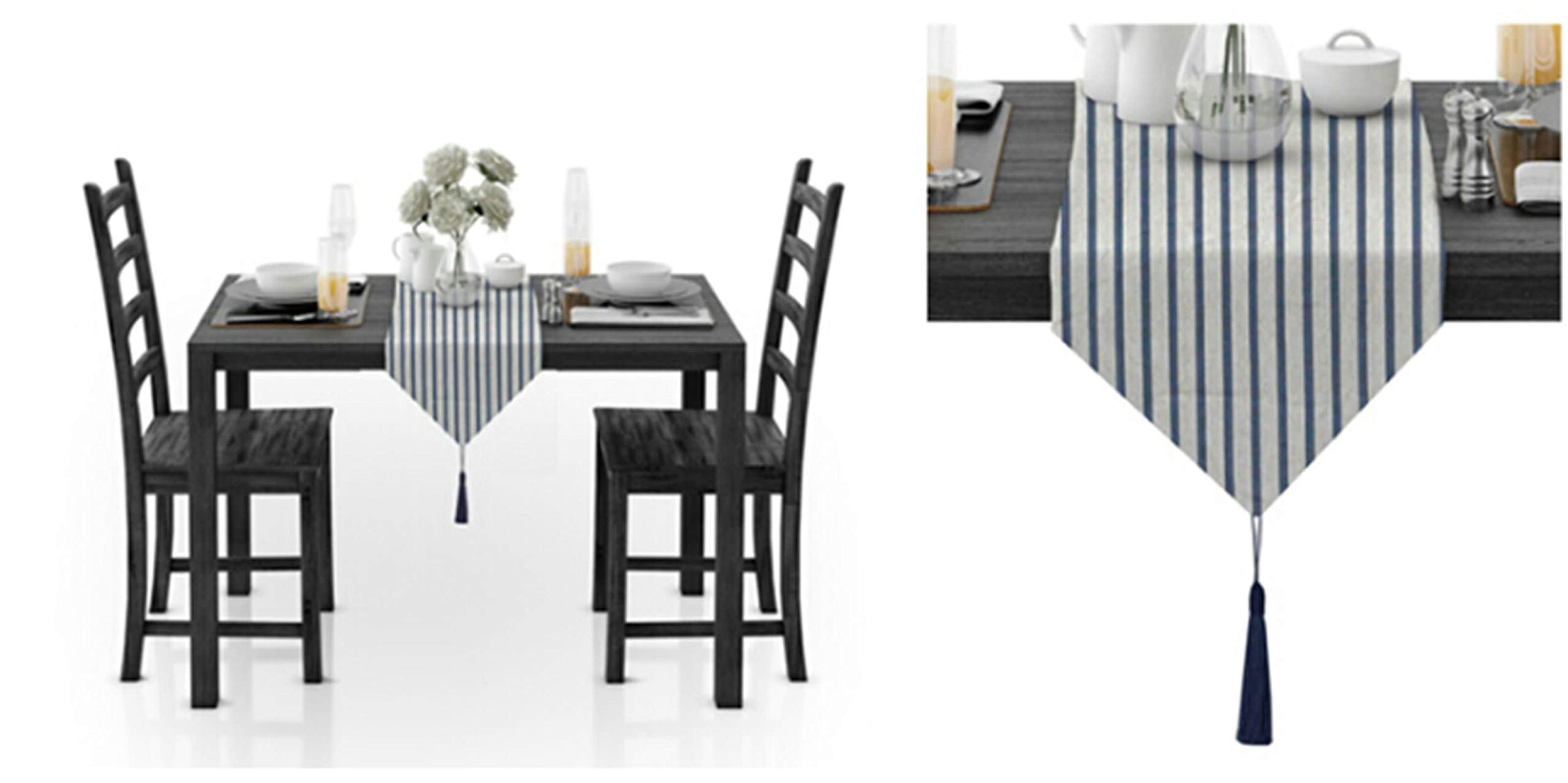 Aeici Camino de mesa rectangular de algodón, diseño de rayas, 30 x 150 cm, camino de mesa, decoración para fiestas, color azul y blanco