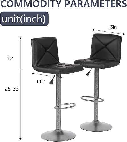 Miniatura 3 de BestOffice Juego de 2 taburetes de bar giratorios de piel sintética, sillas de bar de altura para mostrador de cocina, con hidráulico ajustable para