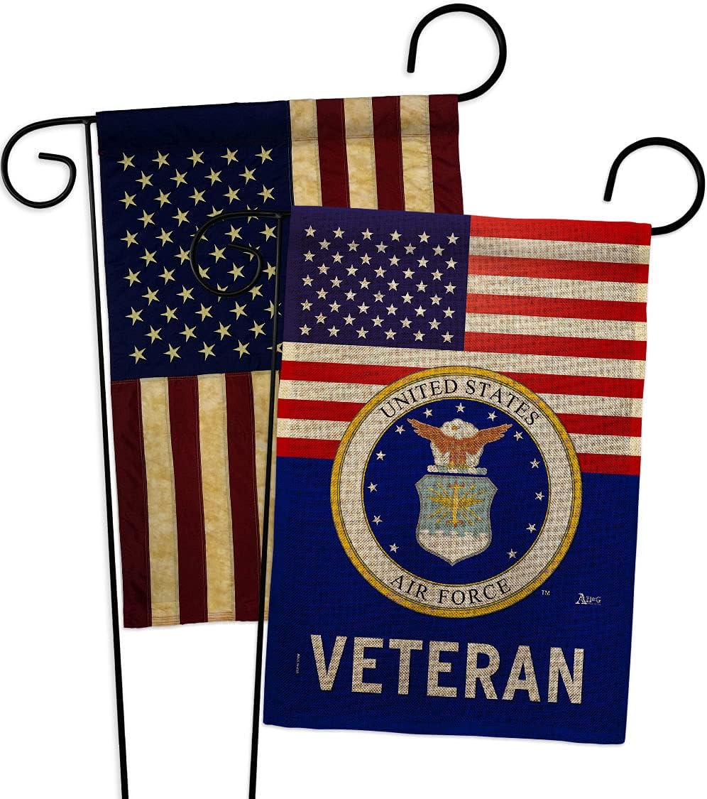 US Air Force Veteran Burlap Burlap Garden Flags Pack Armed Forces USAF United State American Military Retire Official USA Vintage Applique Small Gift Yard House Banner Double-Sided Made In 13 X 18.5