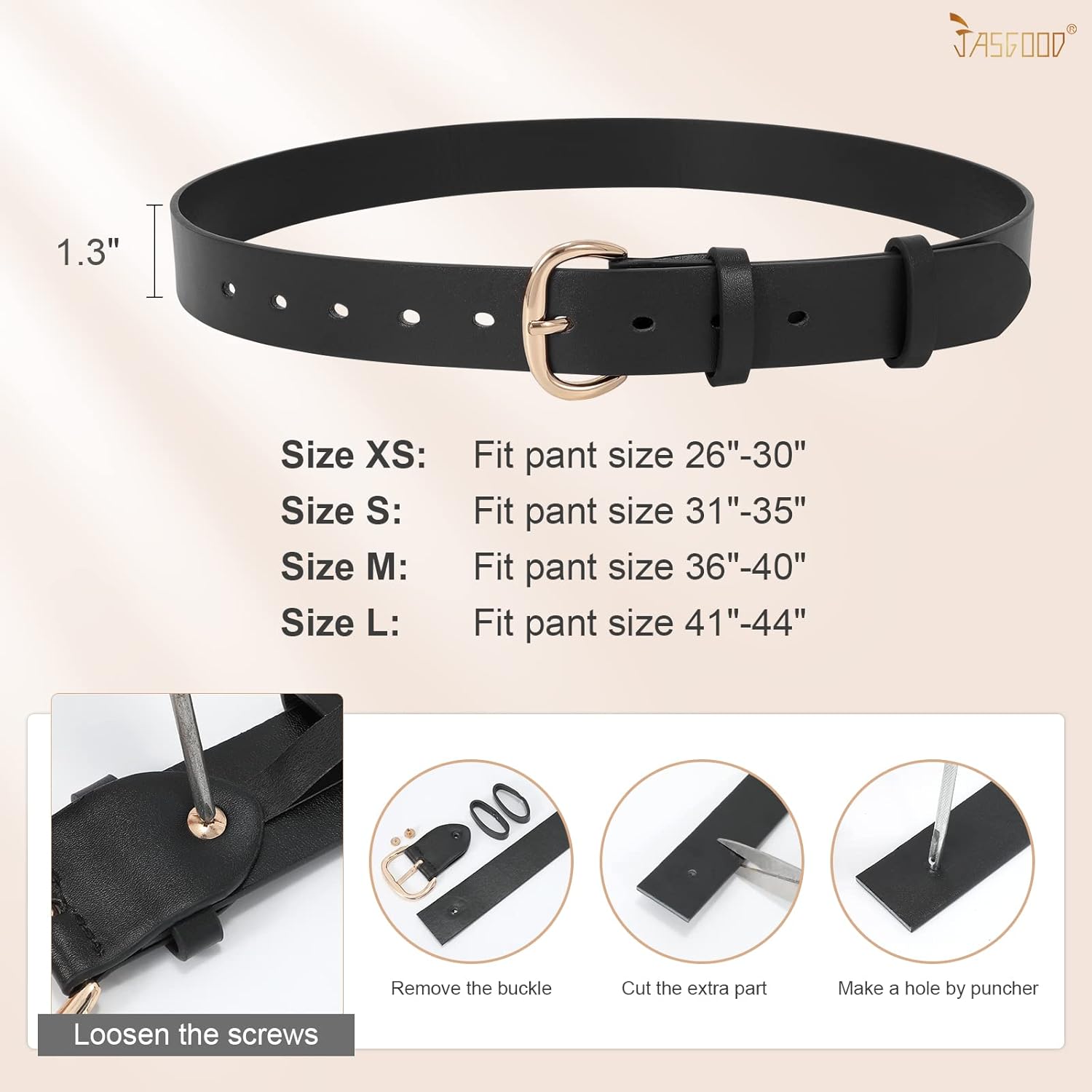 JASGOOD Women Leather Belt for Jeans Pants Gold Buckle Lady Casual Dress Waist Belt - Image 5