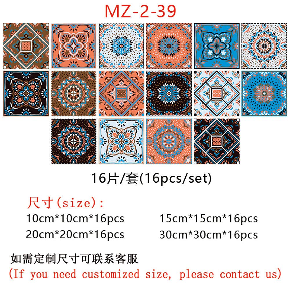 Pegatinas de azulejos coloridas impermeables pegatinas de pared DIY autoadhesivas autoadhesivas retro cuadrados para decoración de muebles de cocina baño 30 cm x 30 cm x 16 piezas